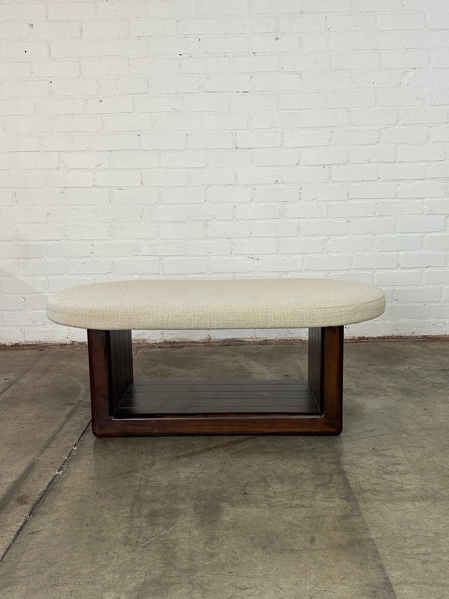 Upholstered racetrack coffee table handcrafted For Sale 5