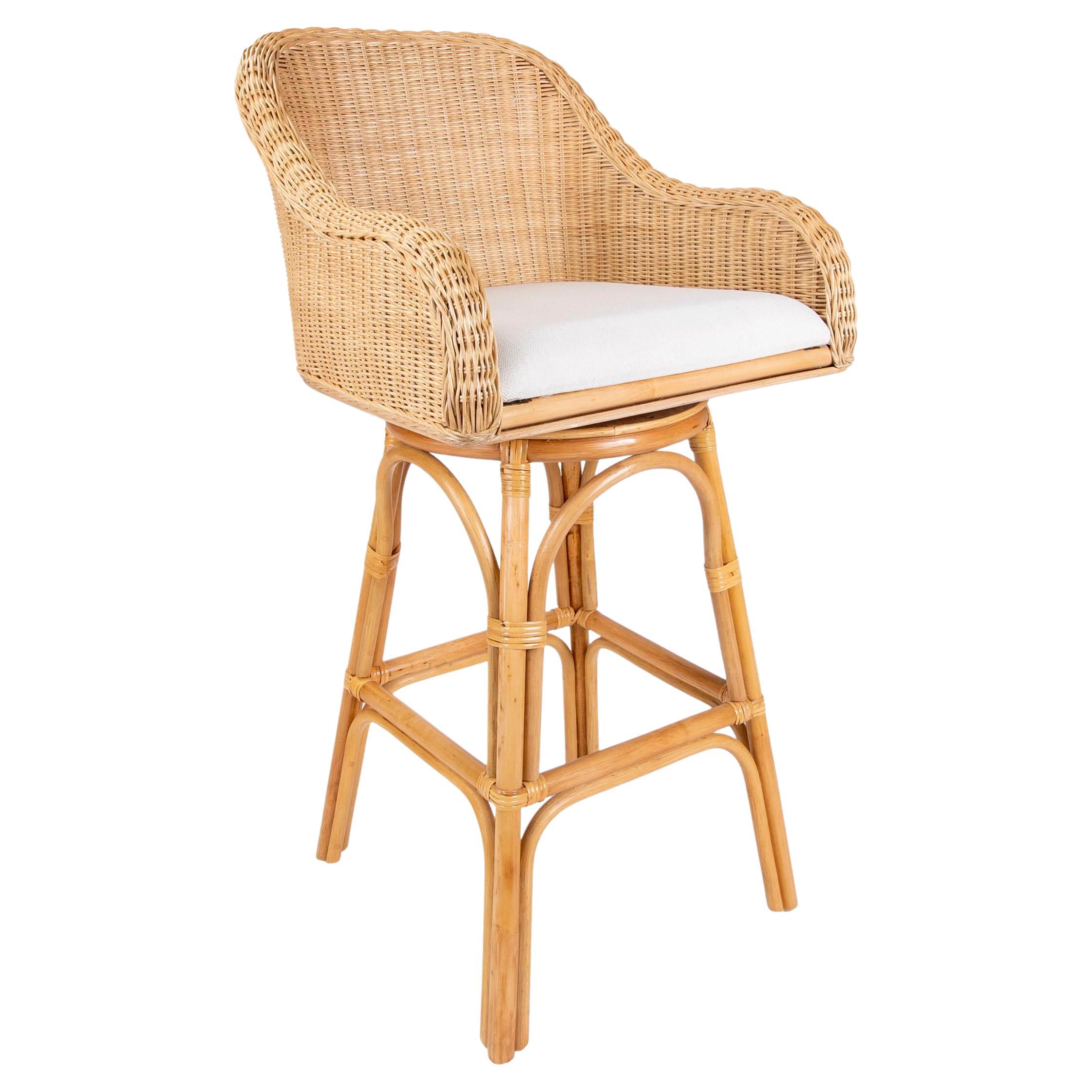 Upholstered Rattan and Wicker Bar stool with Sideways Movement