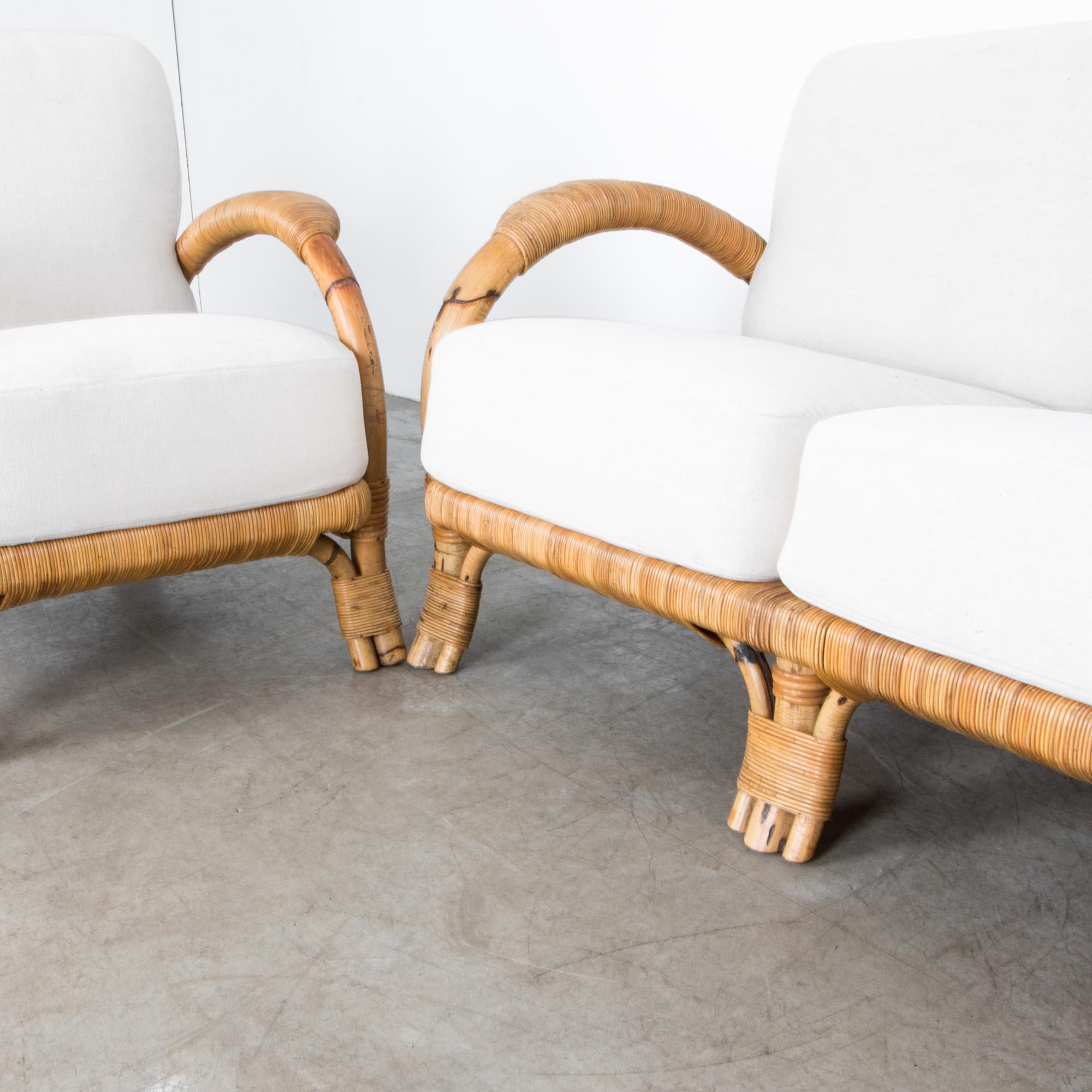 Upholstered Rattan Sofa Set, Set of Three 4