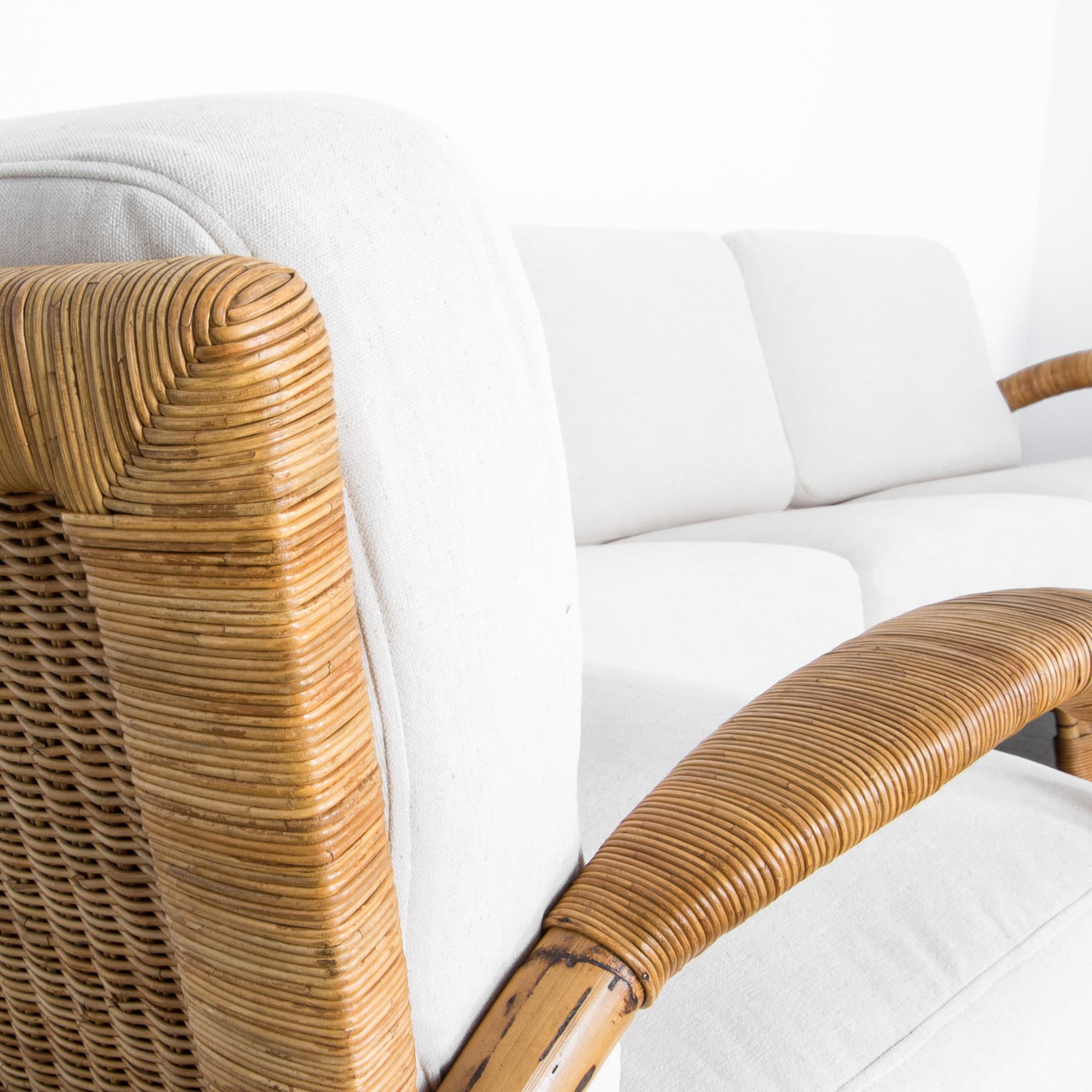 Upholstered Rattan Sofa Set, Set of Three 1