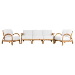 Upholstered Rattan Sofa Set, Set of Three