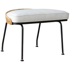 Upholstered Rattan Stool, 1960s Upholstered Rattan Stool, 1960s