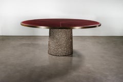 Upholstered Round Game Table with Metallic Carved Base from Costantini, Giada