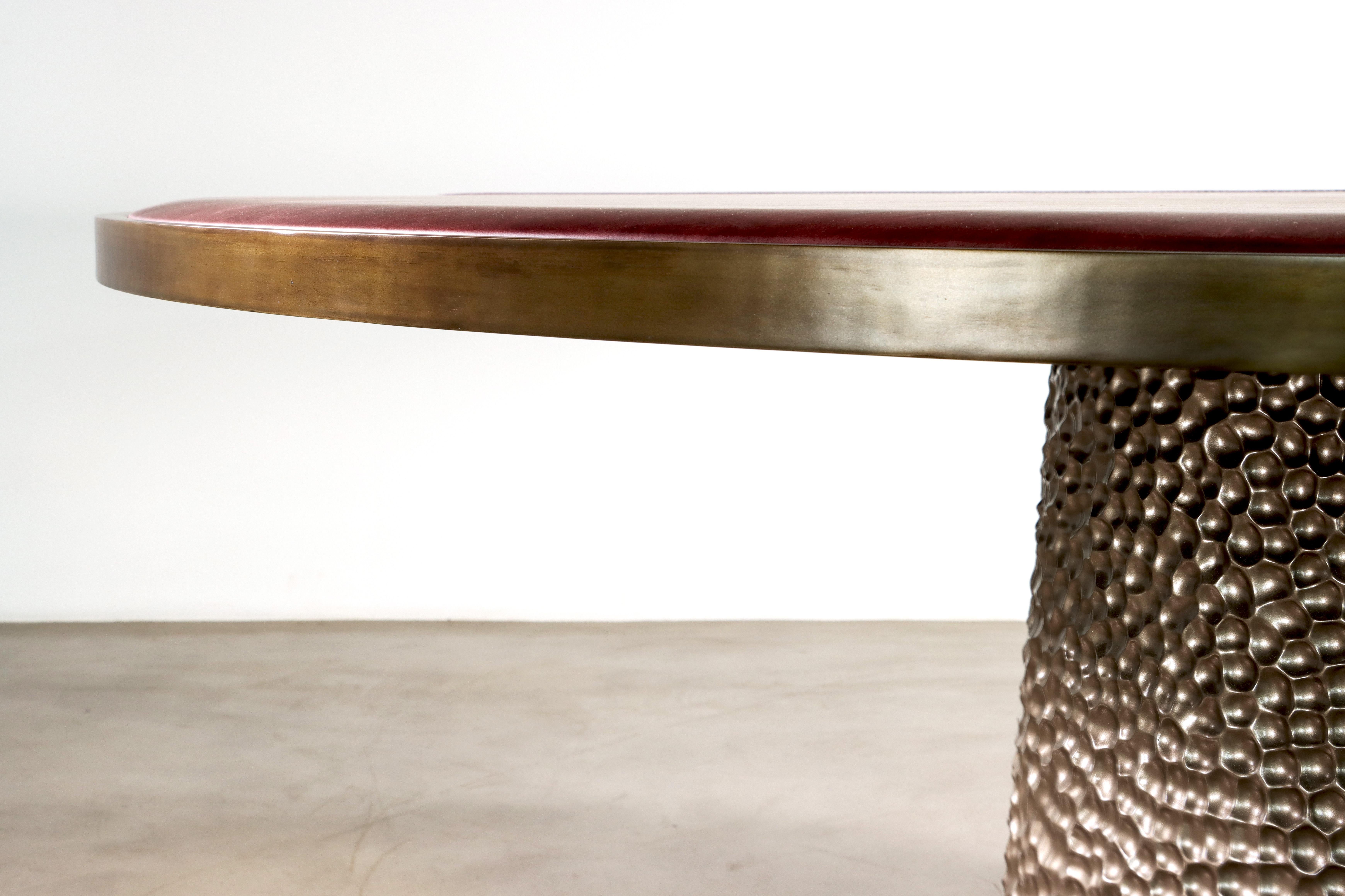 Upholstered Round Game Table with Metallic Carved Base from Costantini, Giada In New Condition For Sale In New York, NY