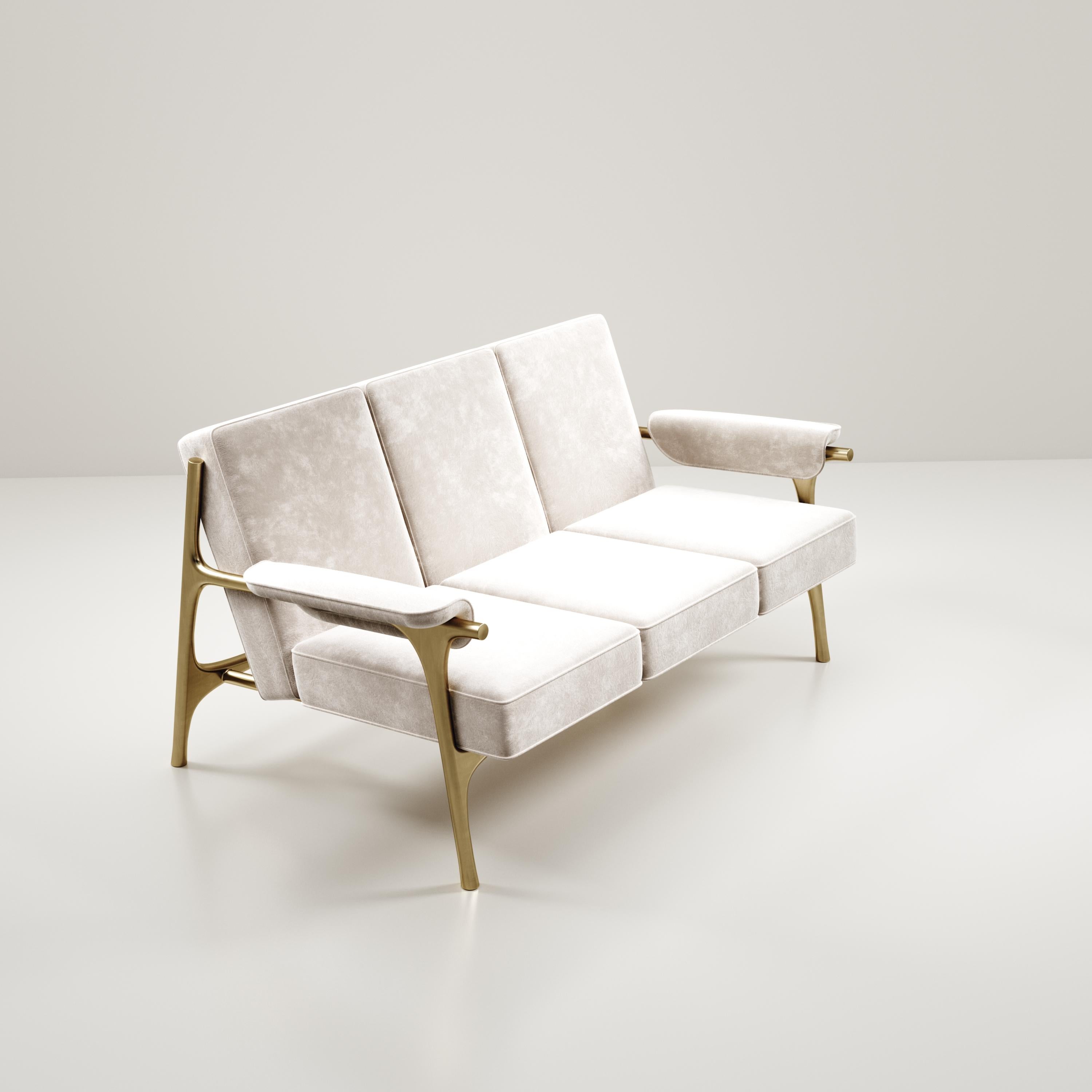 Upholstered Sofa with Brass Details by R&Y Augousti For Sale 3