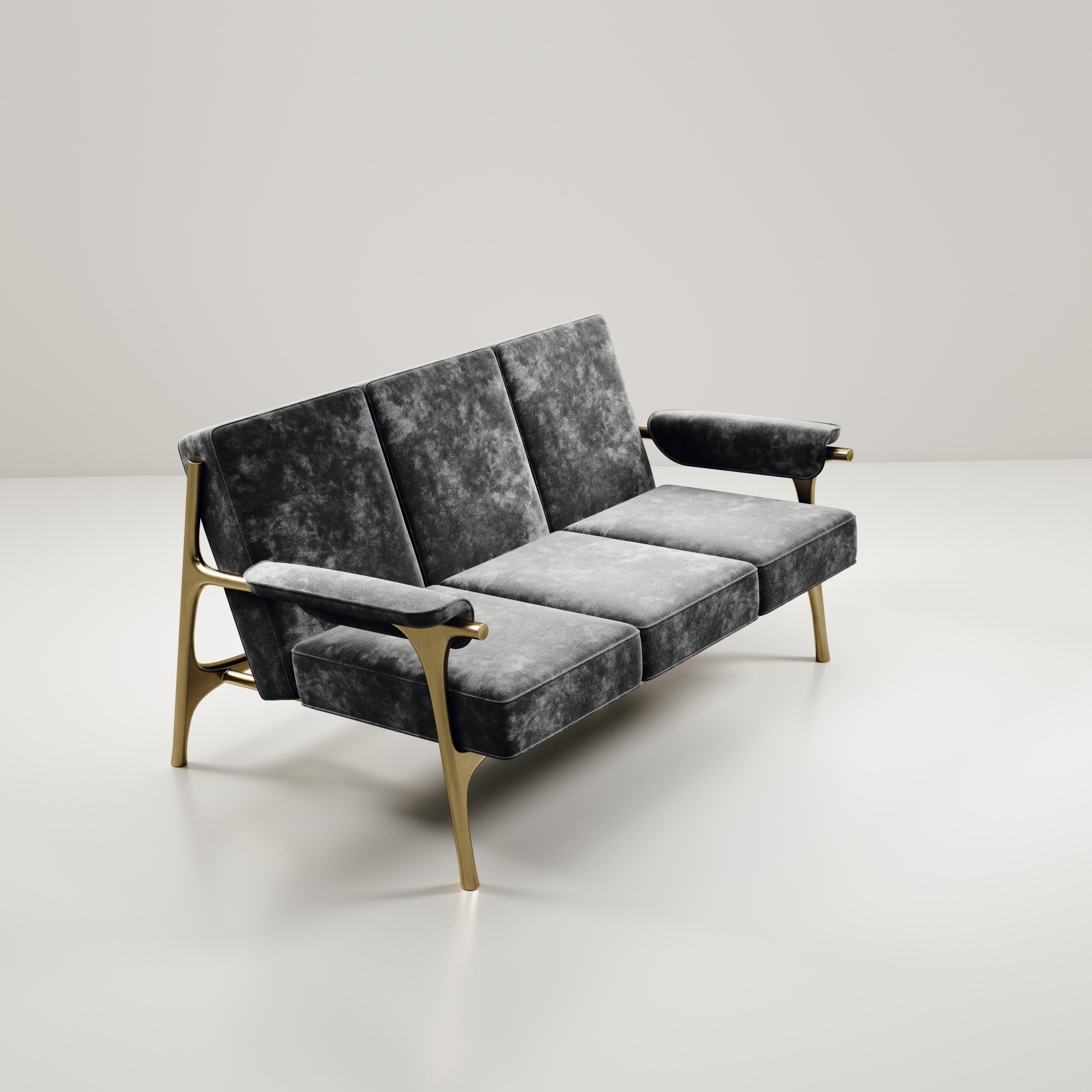 Upholstered Sofa with Brass Details by R&Y Augousti For Sale 5