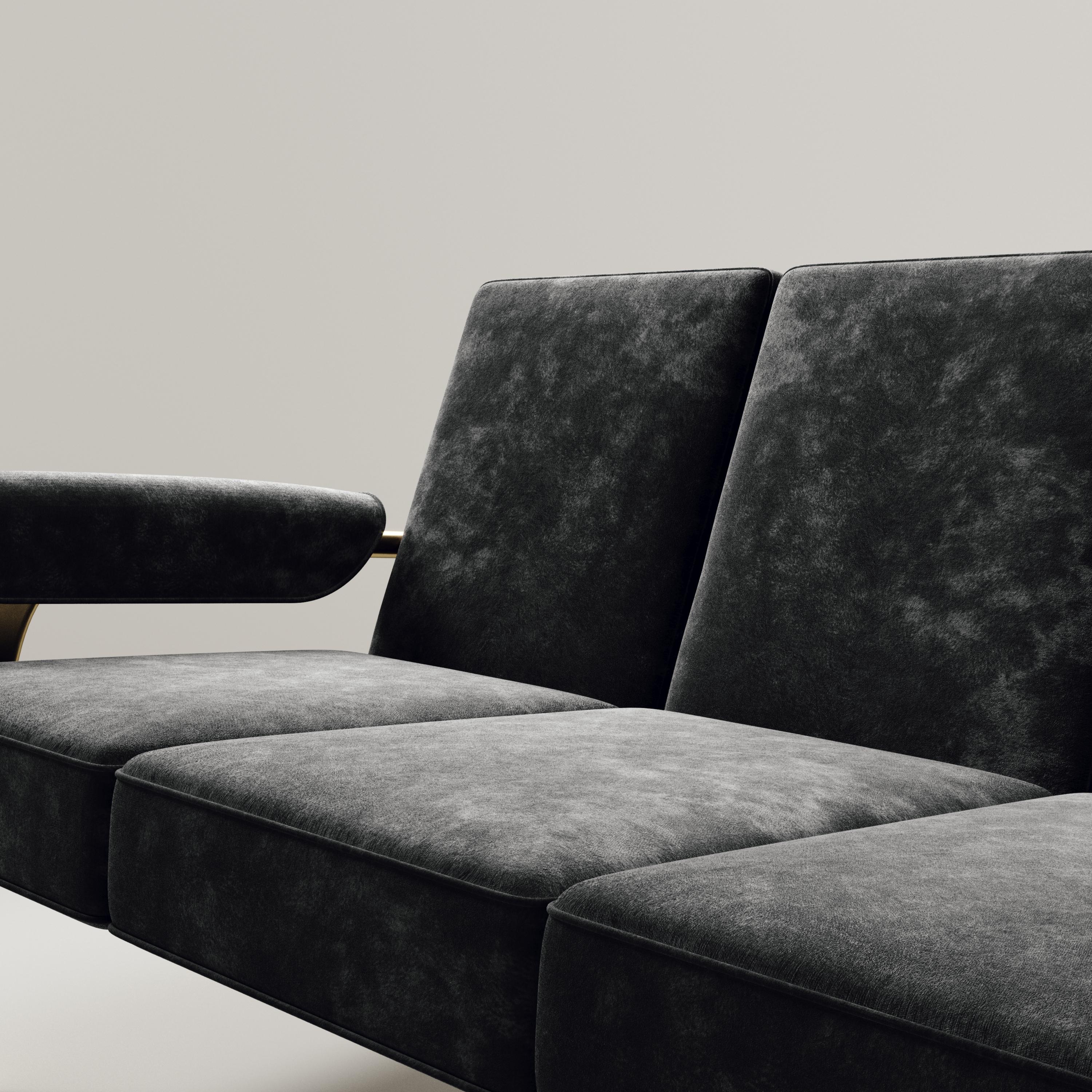 Gepolstertes Sofa mit Messingdetails von R&Y Augousti (Art déco) im Angebot