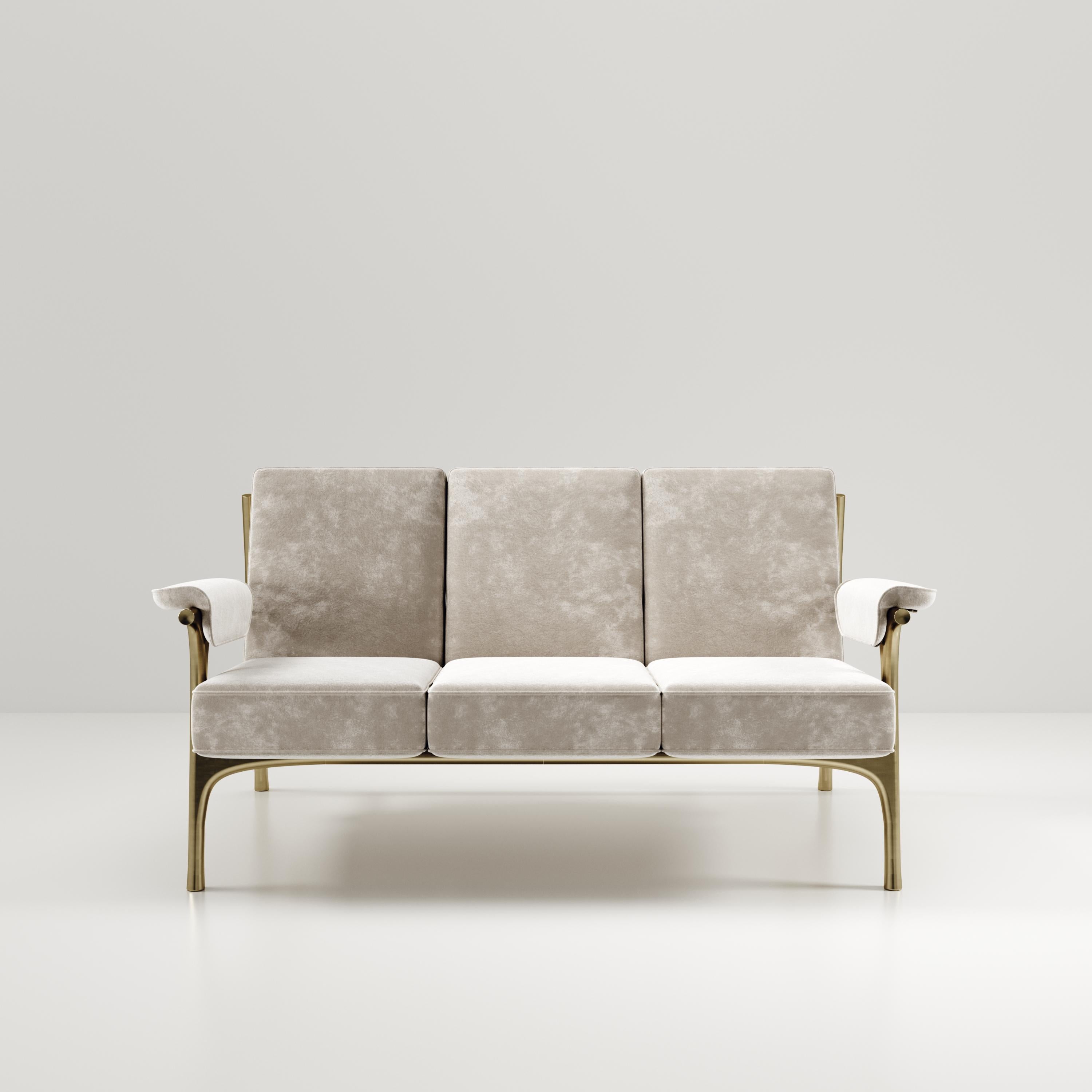 Hand-Crafted Upholstered Sofa with Brass Details by R&Y Augousti For Sale