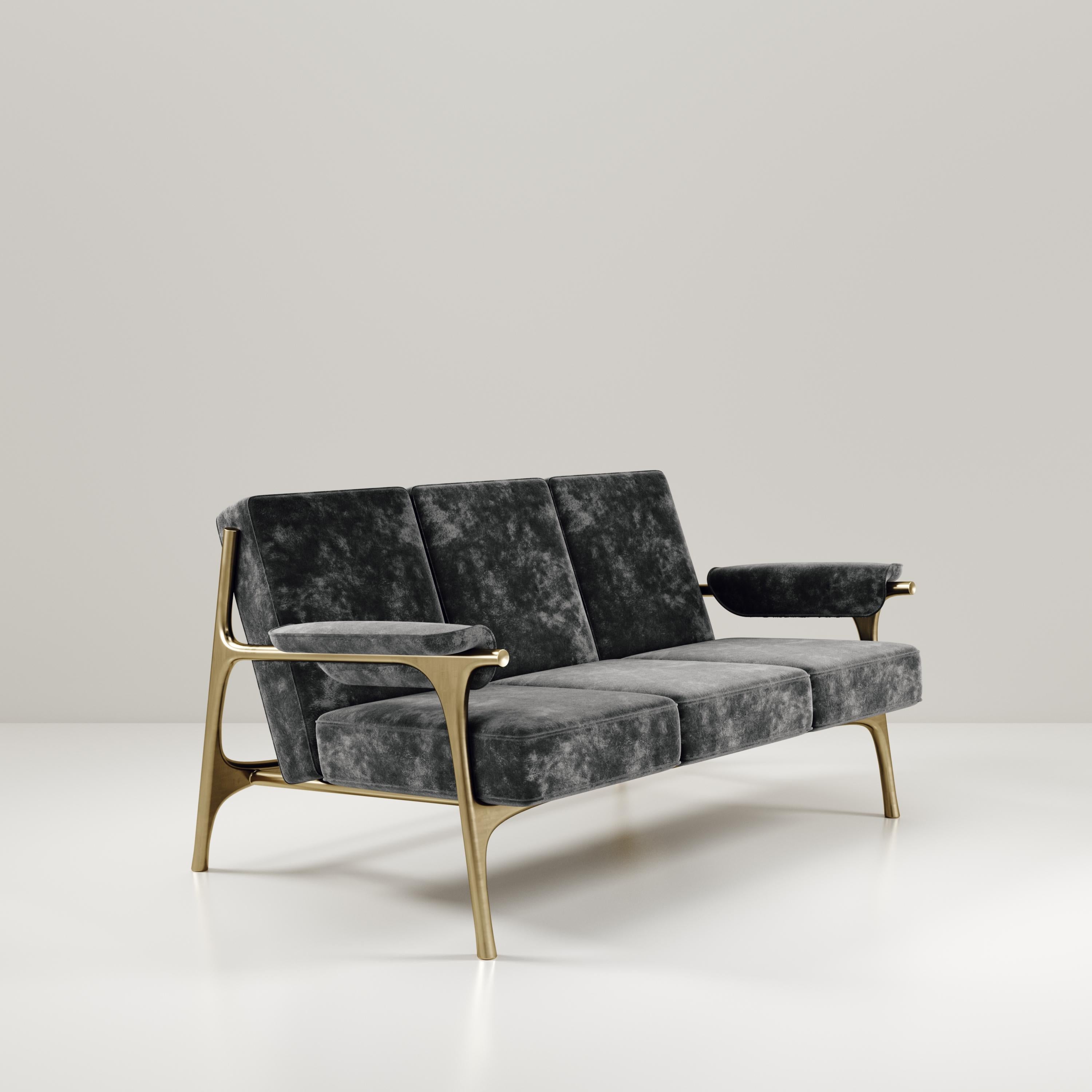 Contemporary Upholstered Sofa with Brass Details by R&Y Augousti For Sale