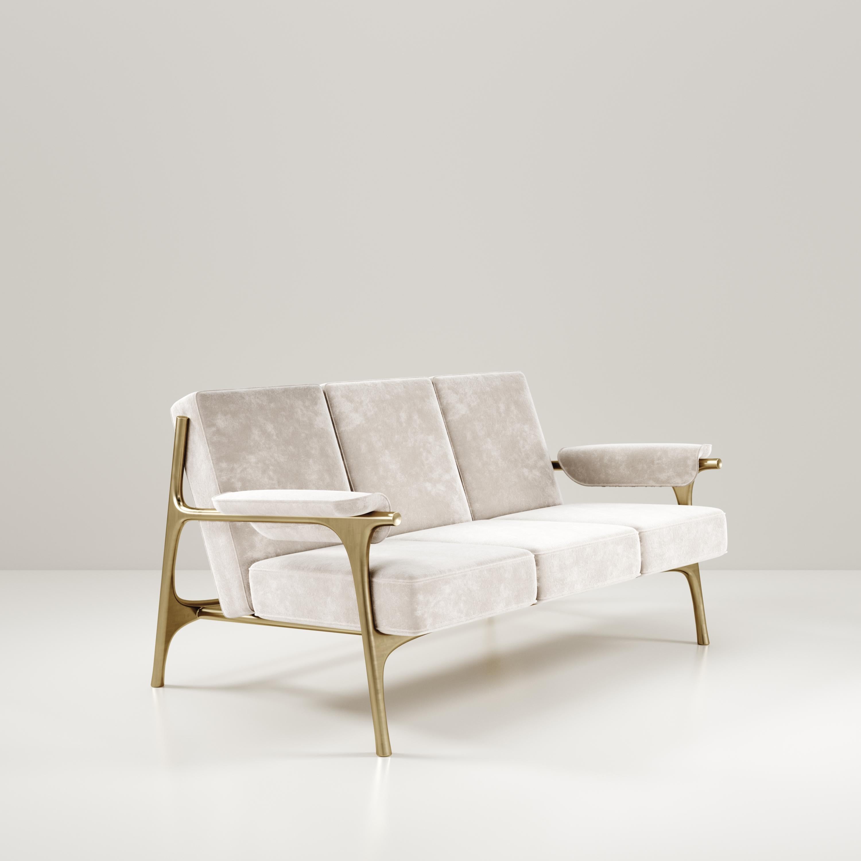 Contemporary Upholstered Sofa with Brass Details by R&Y Augousti For Sale