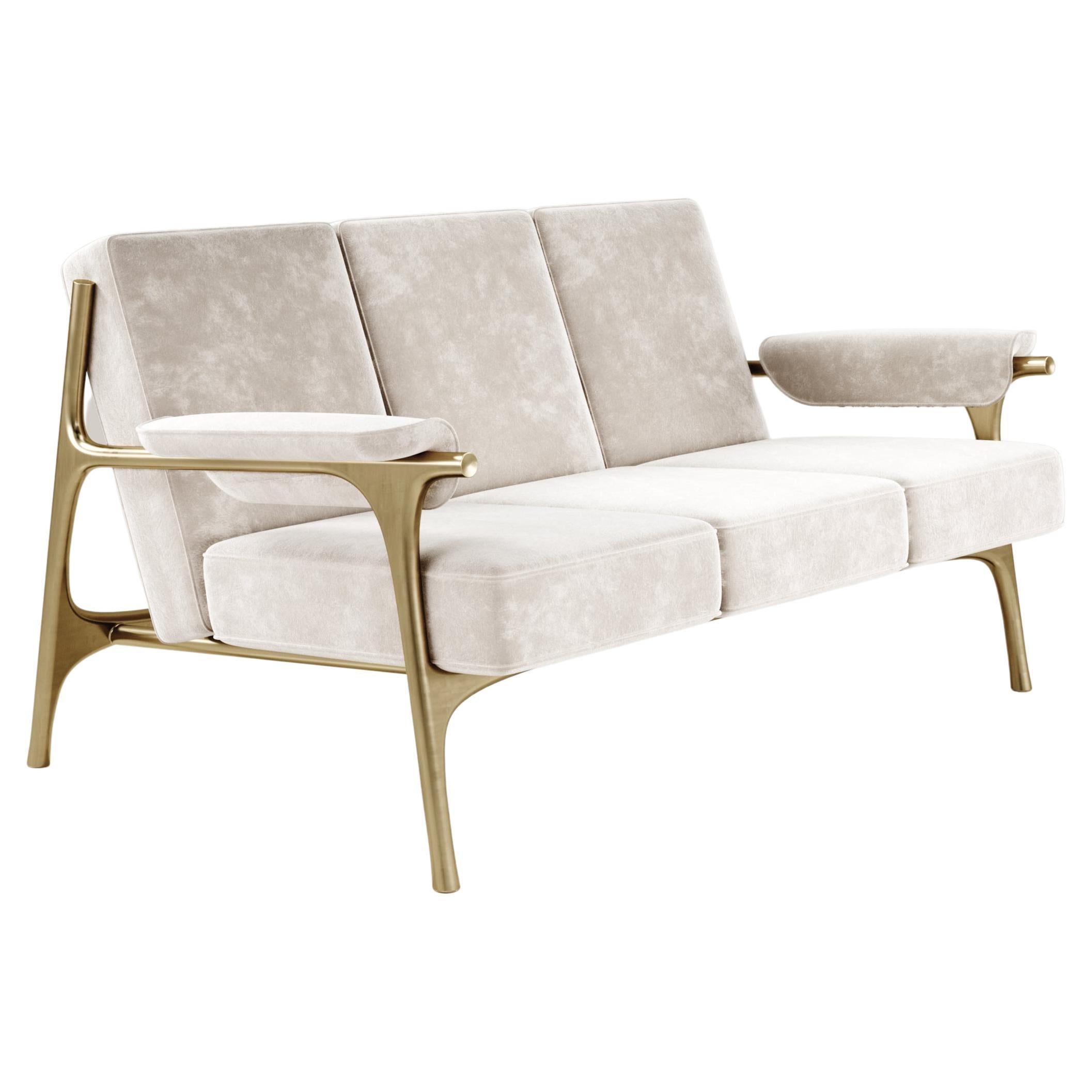 Upholstered Sofa with Brass Details by R&Y Augousti