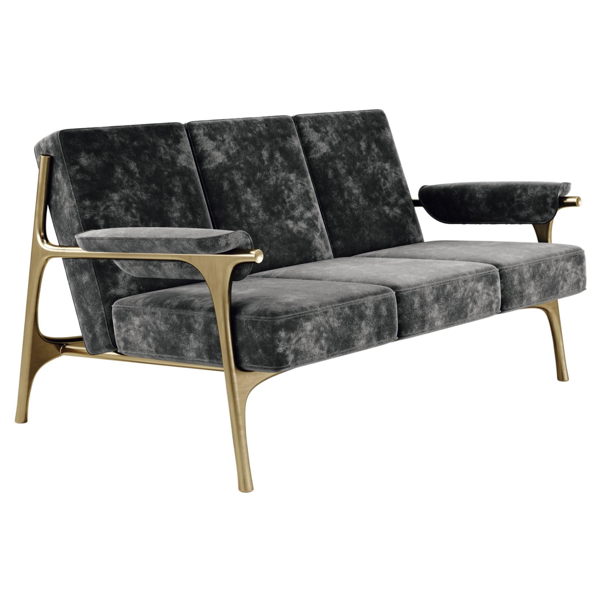 Upholstered Sofa with Brass Details by R&Y Augousti For Sale