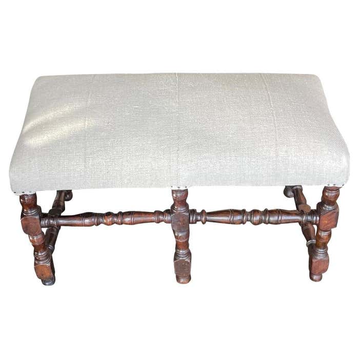 Upholstered Spool Leg Bench, Italy, 19th Century For Sale at 1stDibs