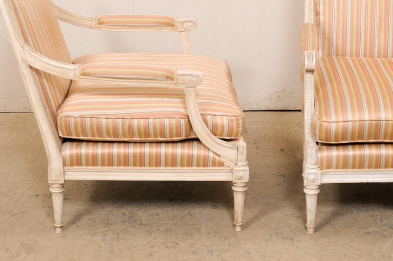 Upholstered Square-Back Fauteuils w/ Louis XVI Inspired Design, Roomy XL  Seats For Sale at 1stDibs
