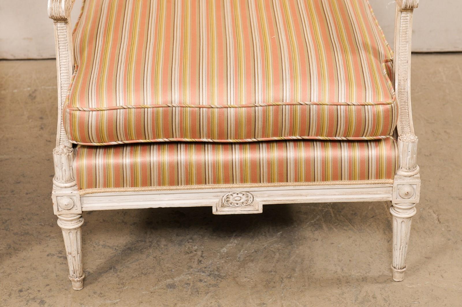 20th Century Upholstered Square-Back Fauteuils w/ Louis XVI Inspired Design, Roomy XL Seats