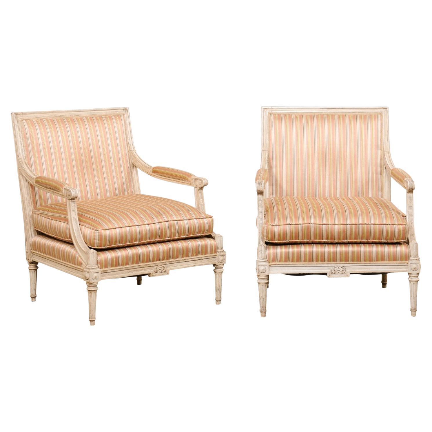 Upholstered Square-Back Fauteuils w/ Louis XVI Inspired Design, Roomy XL Seats