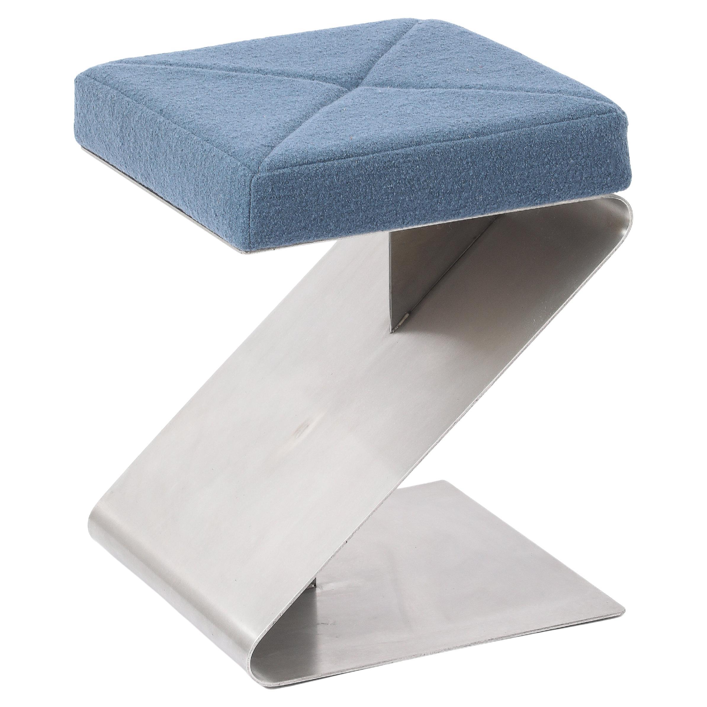 Upholstered Stainless Steel Z Bench, France 1960's