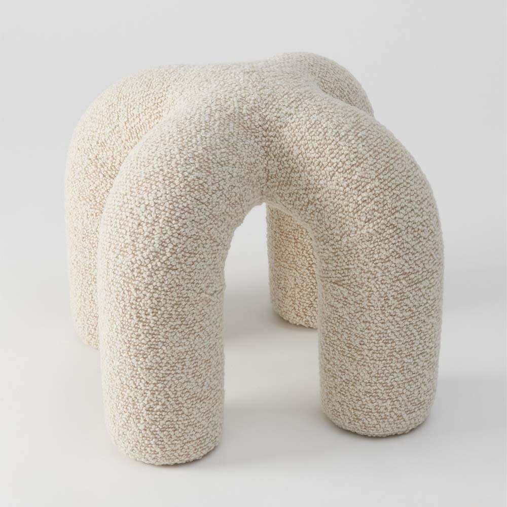 American Upholstered Stitch Stool Boucle For Sale