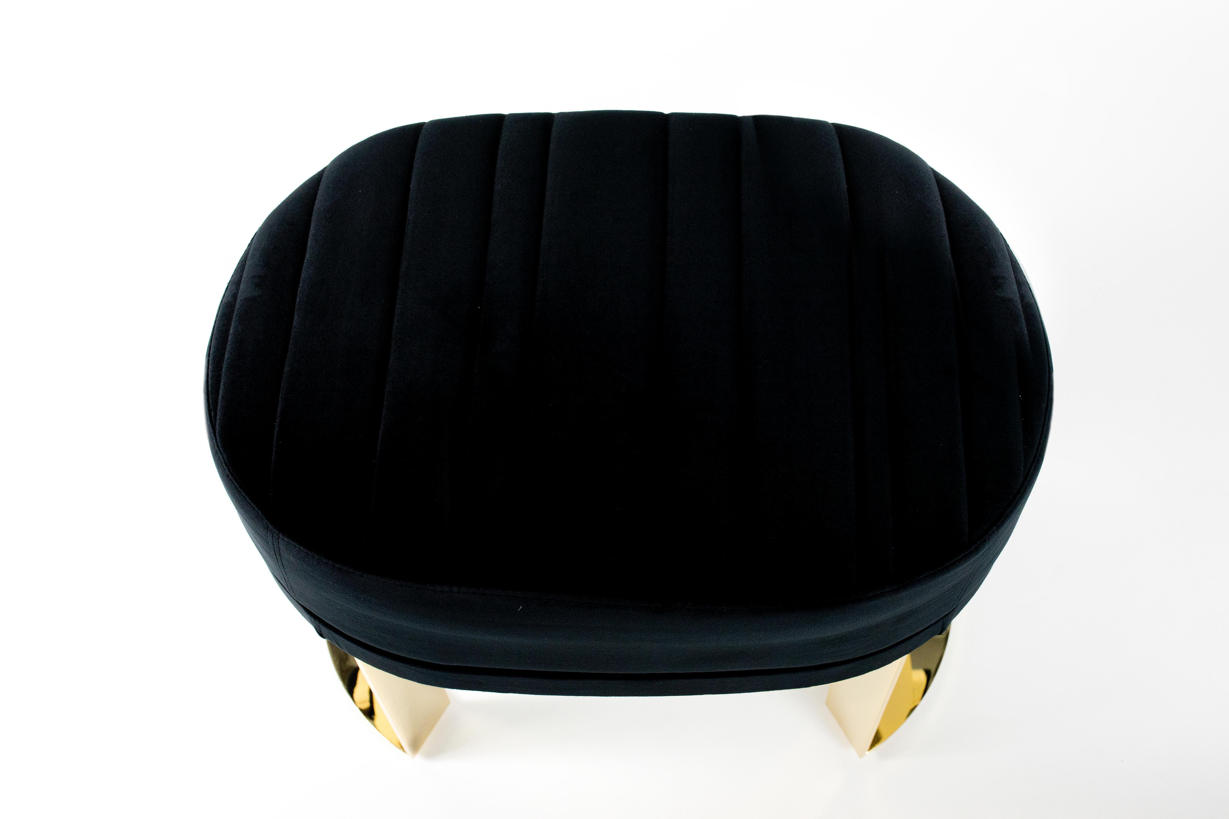 Spanish Upholstered Stool, Gold Plated Legs Bench For Sale