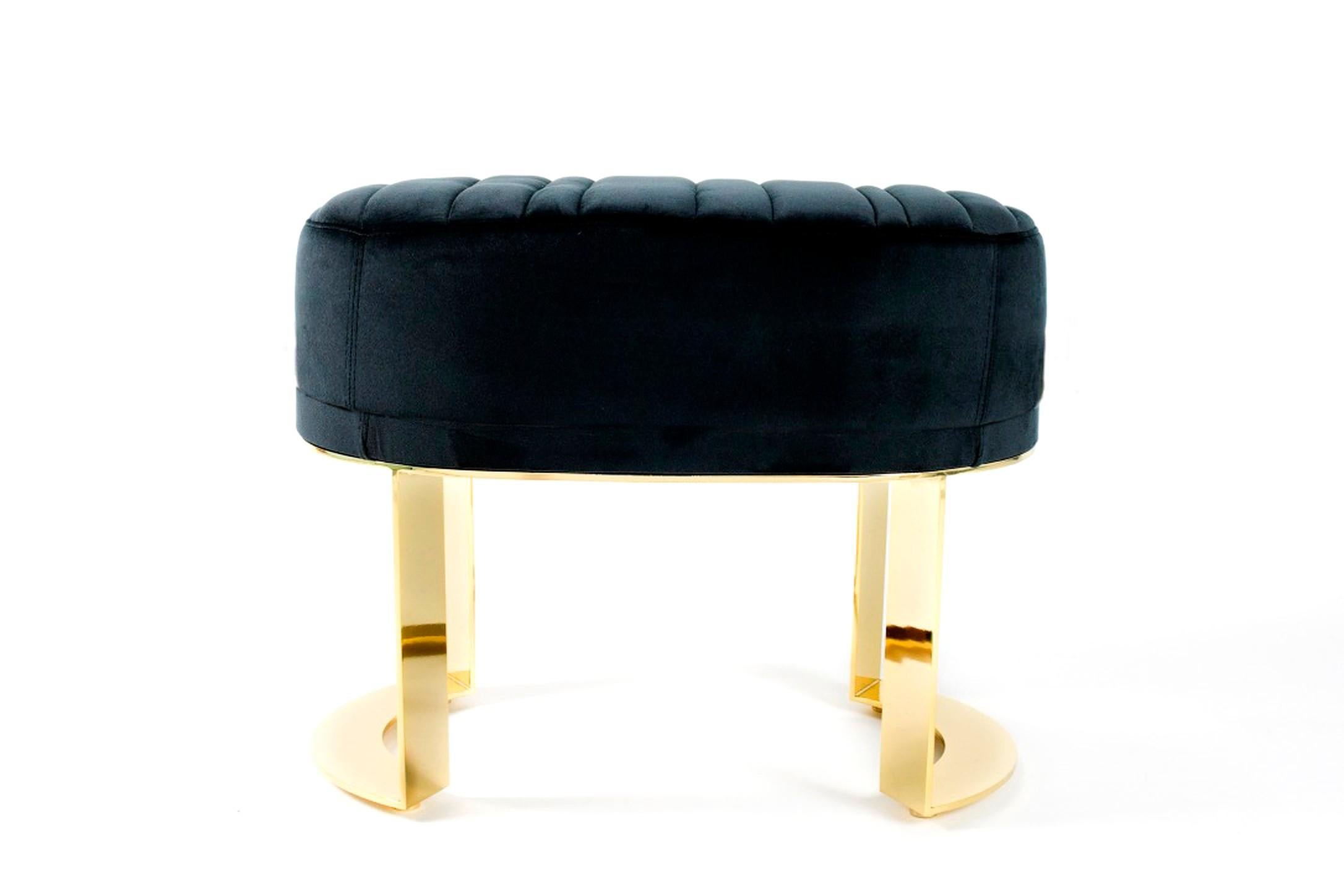 Upholstered Stool, Gold Plated Legs Bench In New Condition For Sale In CASTELLÓN DE LA PLANA, VC