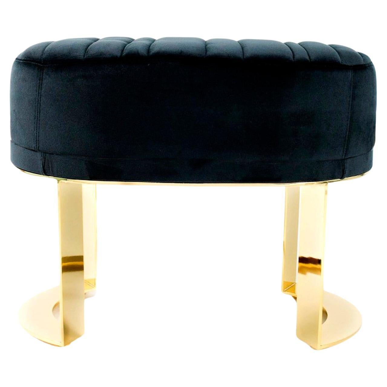 Upholstered Stool, Gold Plated Legs Bench