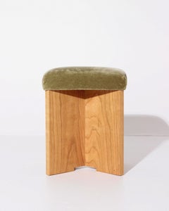 Upholstered Stool in Cherry with Italian Wool Mohair Upholstery, 2023