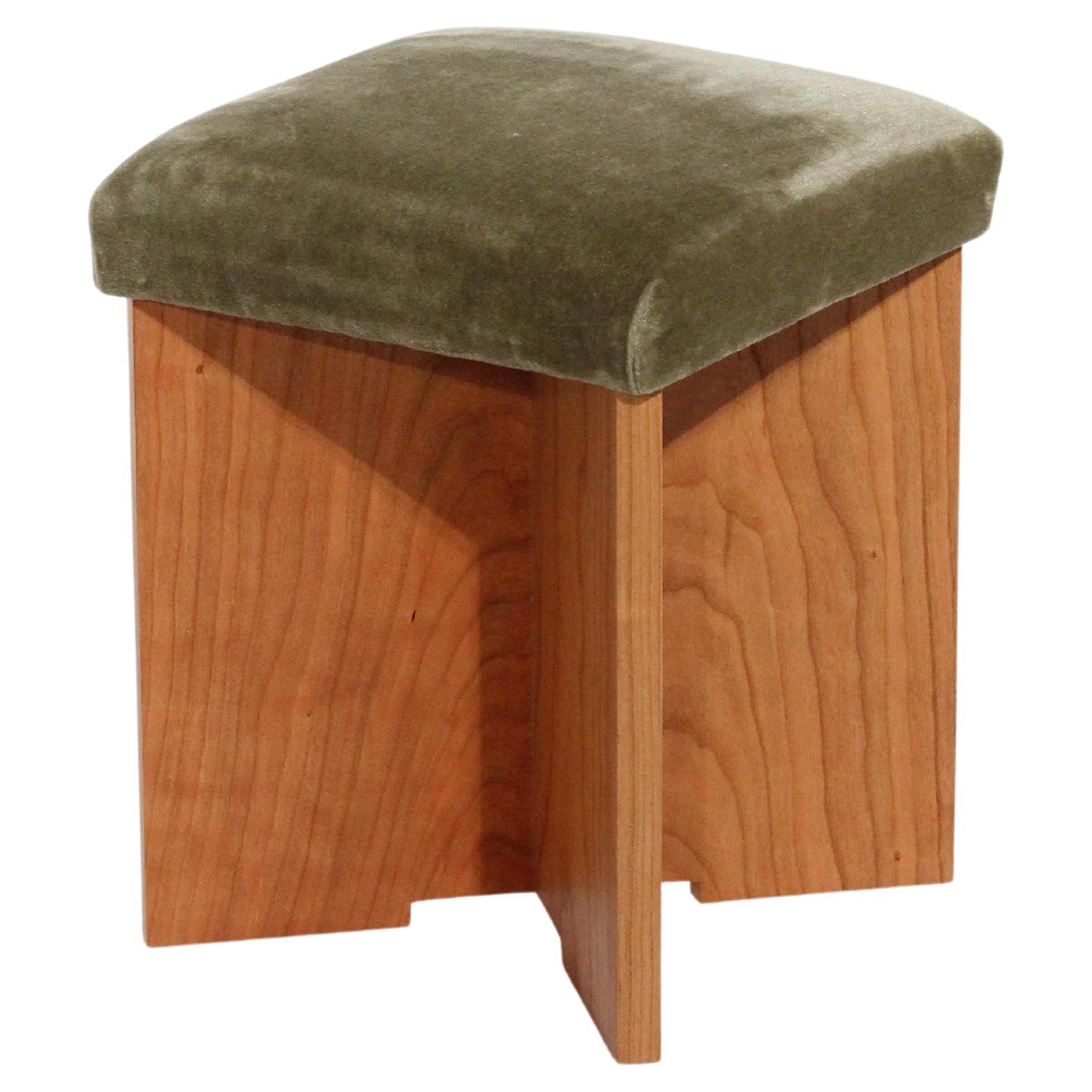 Upholstered Stool in Cherry with Italian Wool Mohair Upholstery, 2023 
