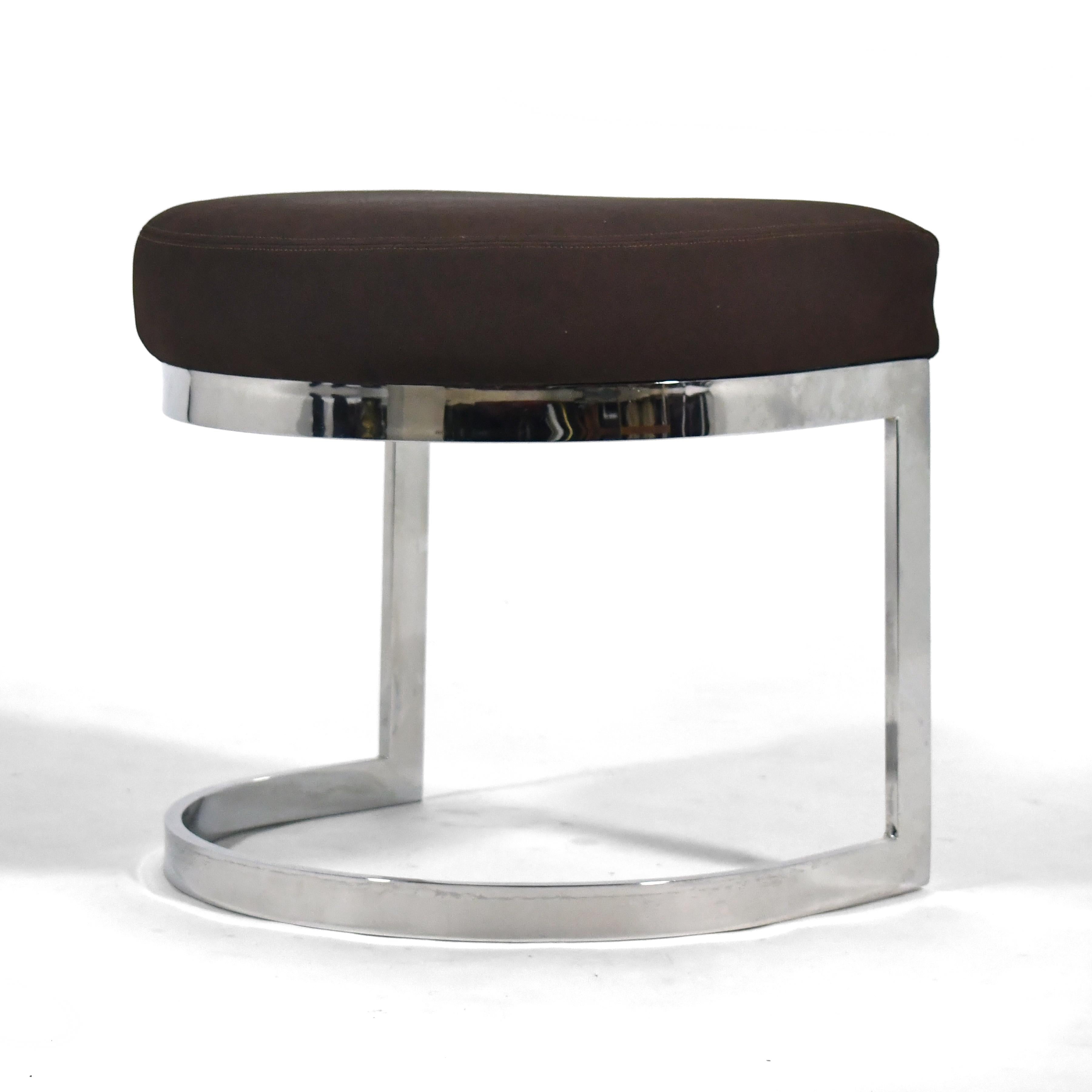 Mid-Century Modern Upholstered Stool with Chrome Base For Sale
