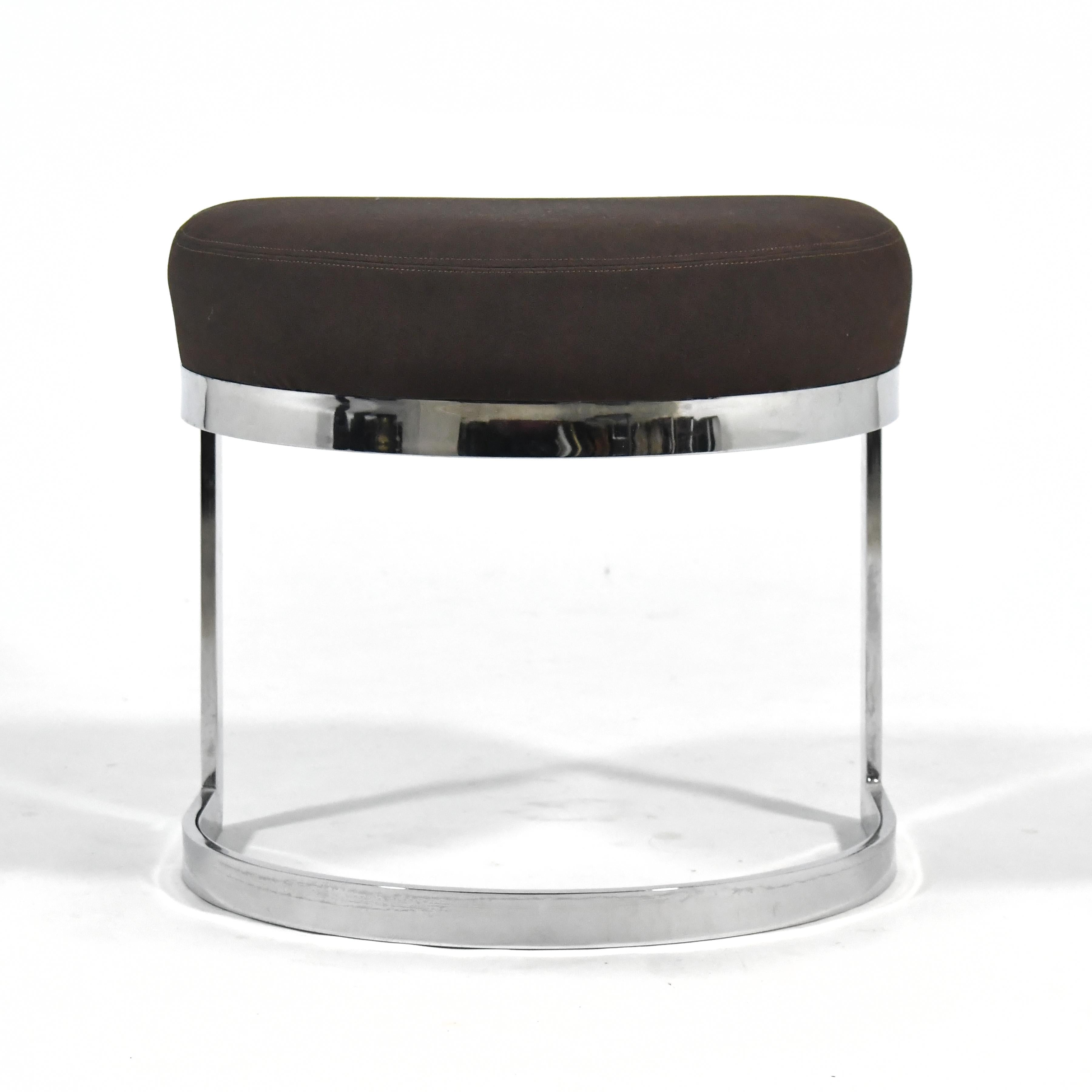 American Upholstered Stool with Chrome Base For Sale
