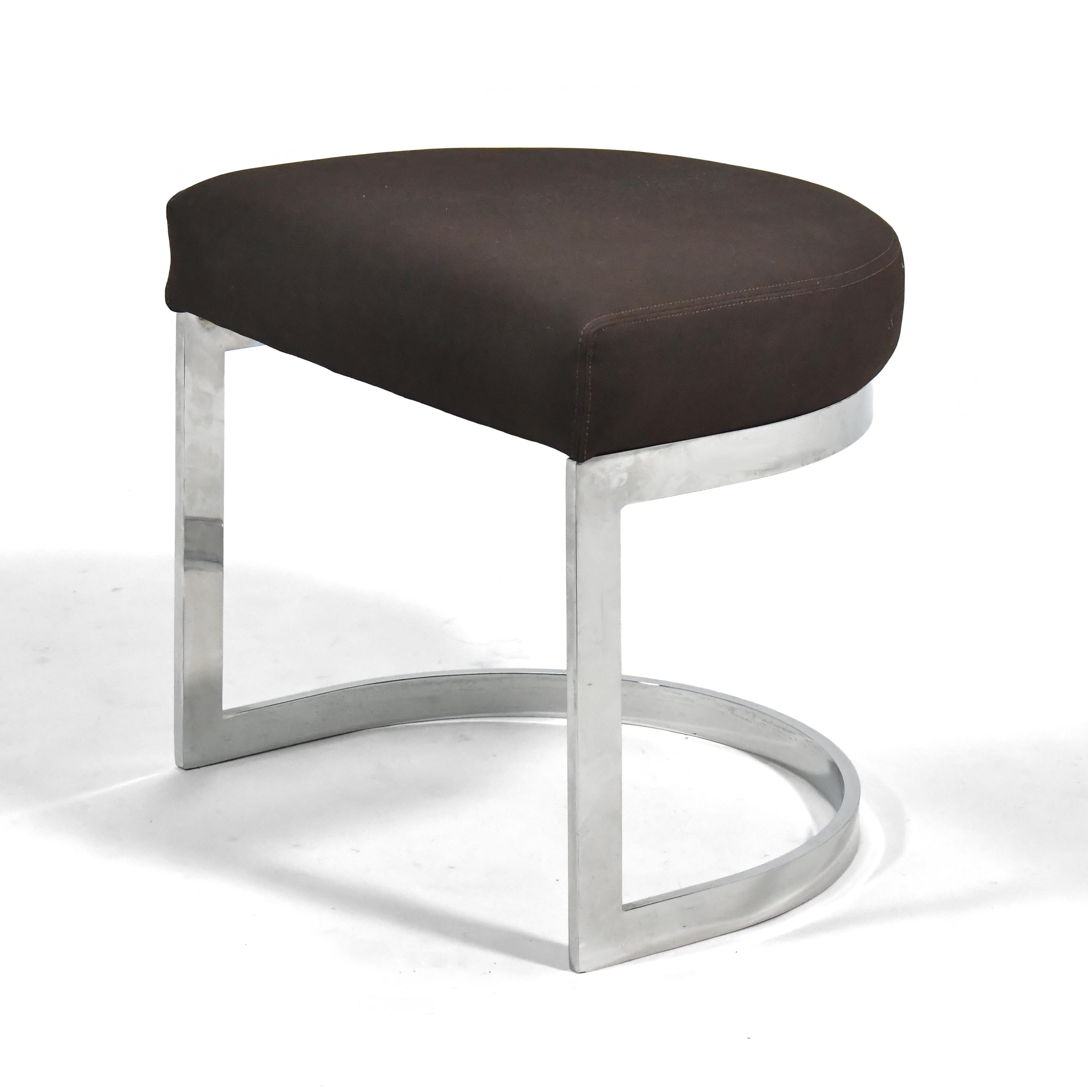Plated Upholstered Stool with Chrome Base For Sale