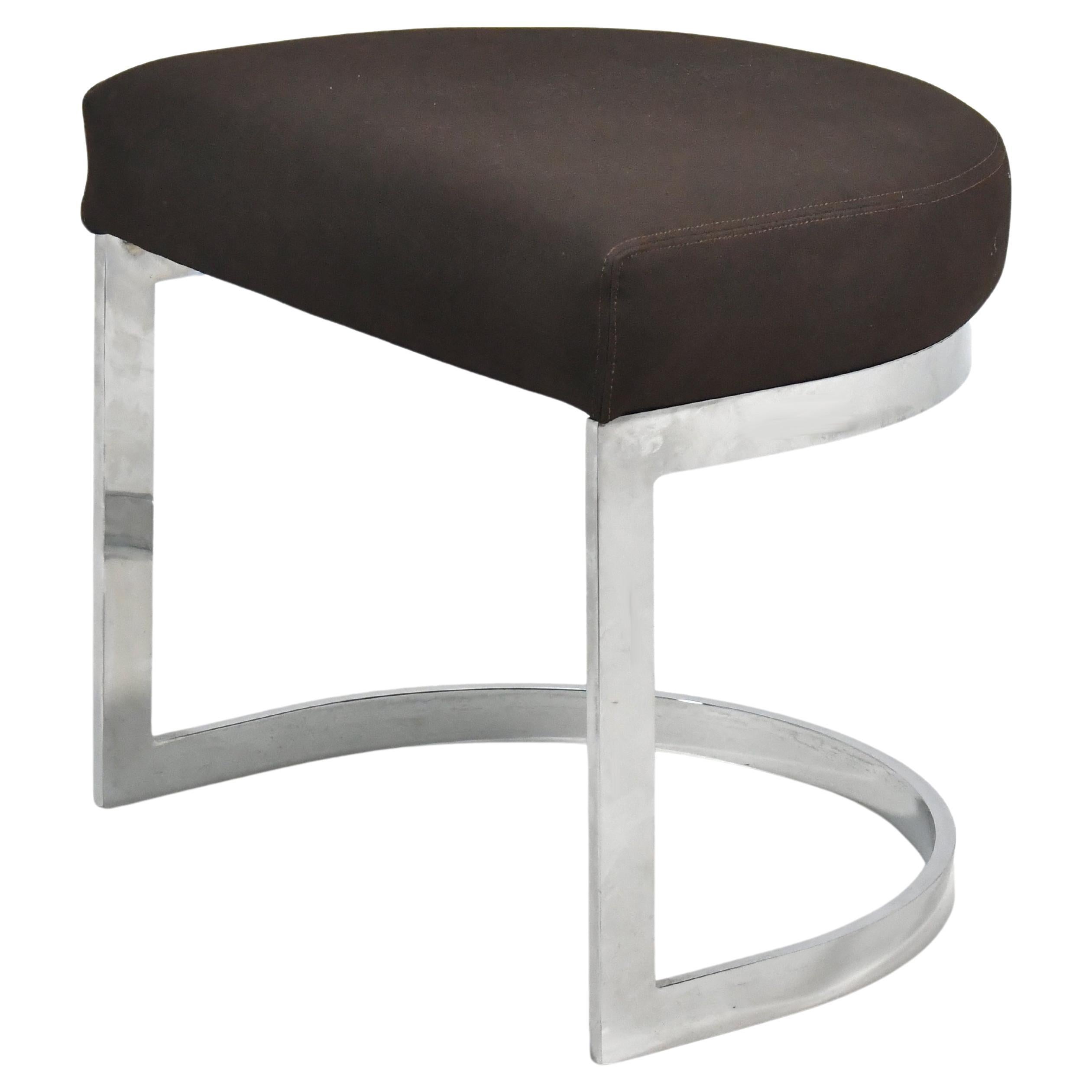 Upholstered Stool with Chrome Base For Sale