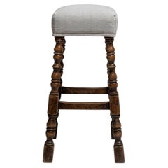 Upholstered Stool, Wood and Fabric, French Design, 1970s Vintage