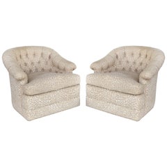 Upholstered Swivel Club Chairs with Tufted Backs, Pair
