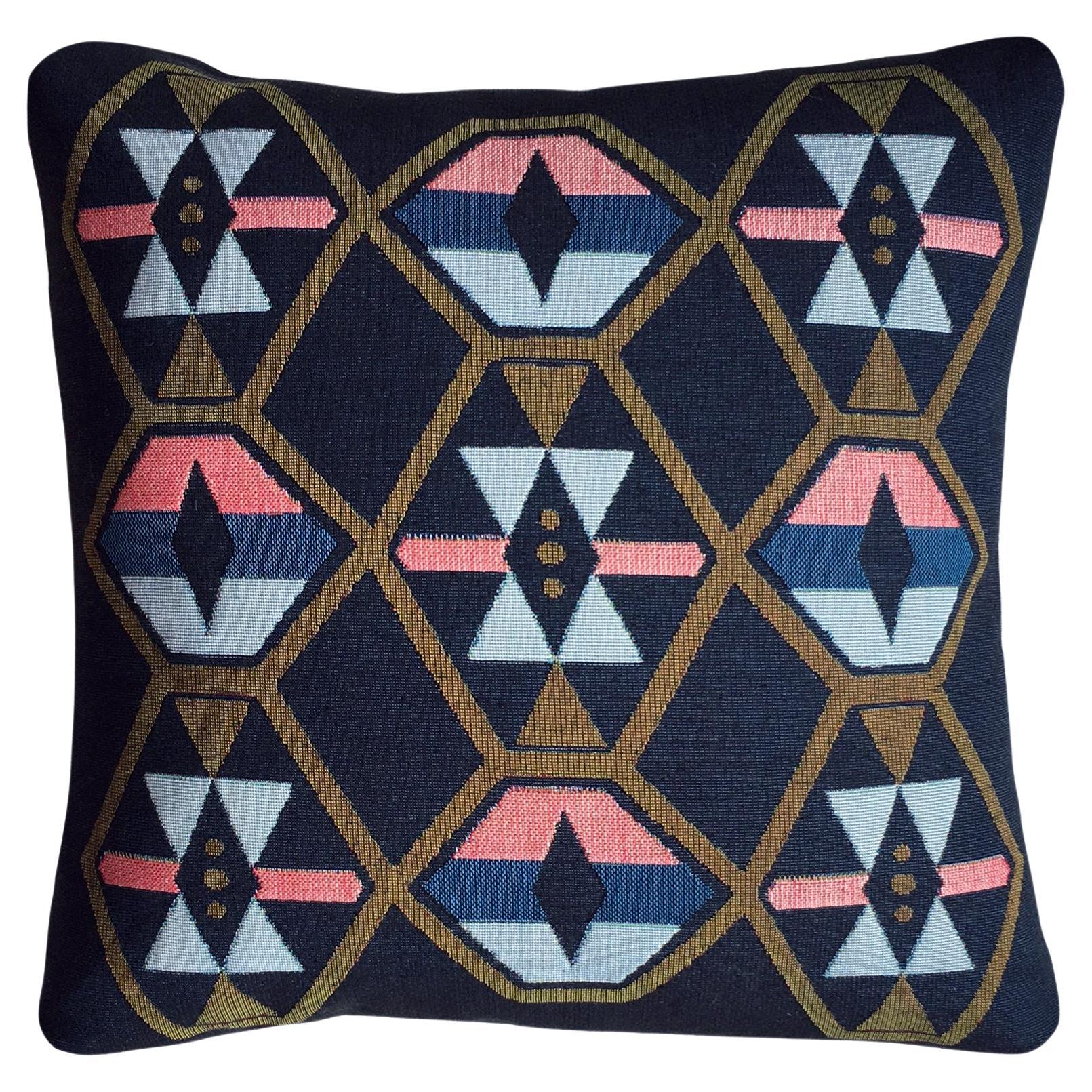 Loom Woven Throw Pillow, Twilight Navy Geo For Sale