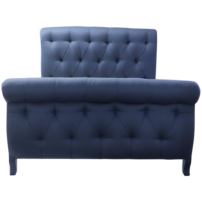 Custom Tufted Sleigh Bed with Headboard and Footboard and Covered Rails