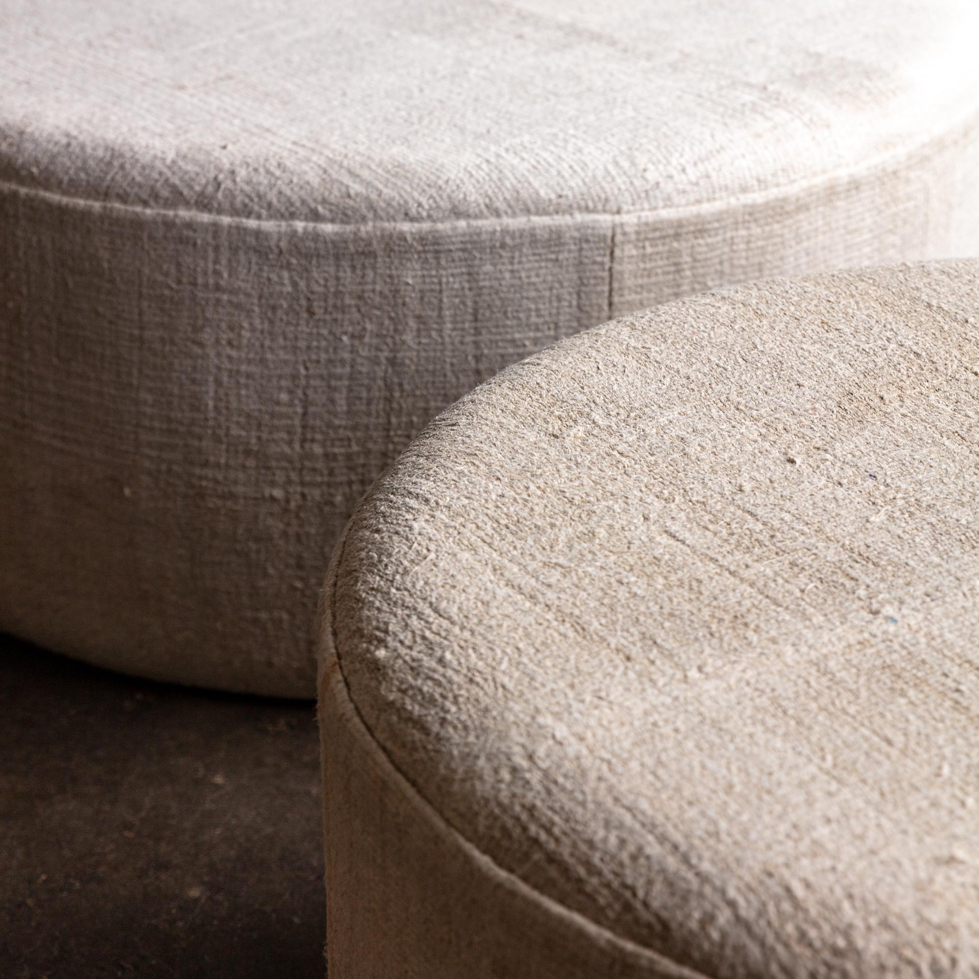 Contemporary Upholstered Turkish Hemp Round Ottoman For Sale