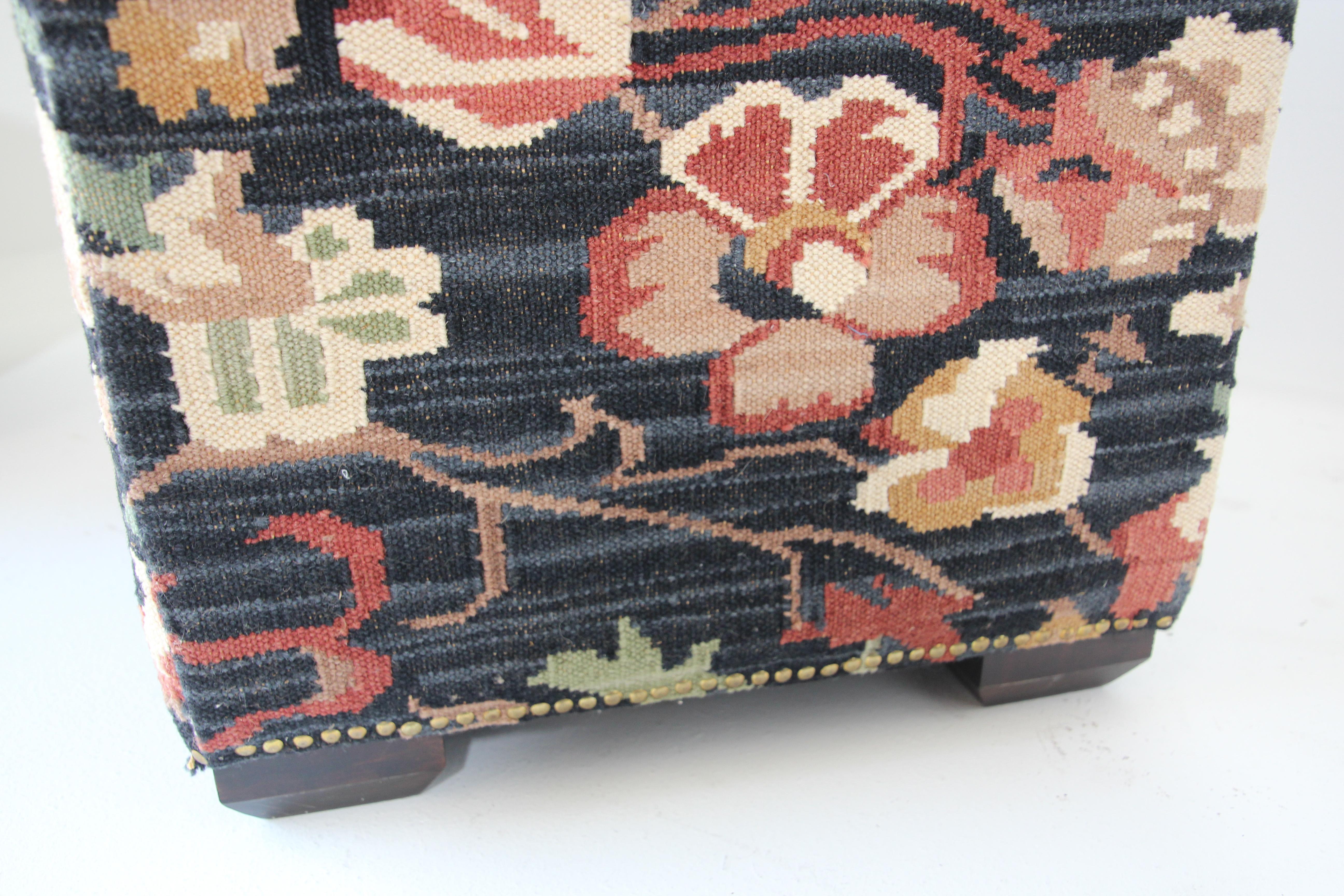 Fabric Upholstered Turkish Kilim Tufted Square Ottoman Pouf