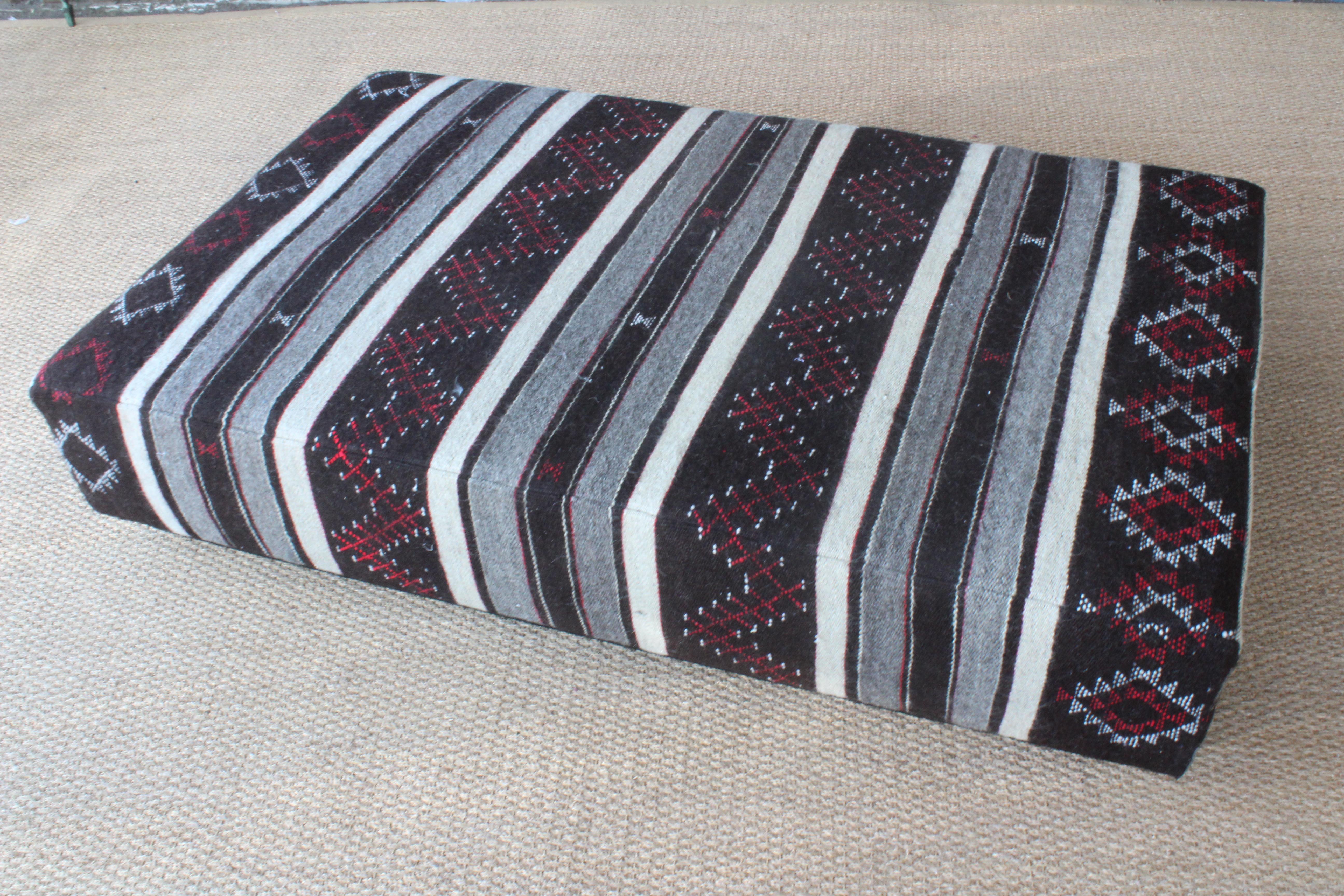 Tribal Upholstered Turkish Mohair Rug Ottoman, Turkey, 1960s