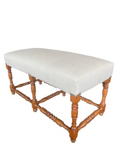 Upholstered Turned Leg Walnut Bench, Italy, 19th Century