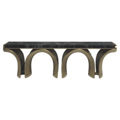 Upholstered Velvet Bench with Bronze-Patina Brass Details by R&Y Augousti