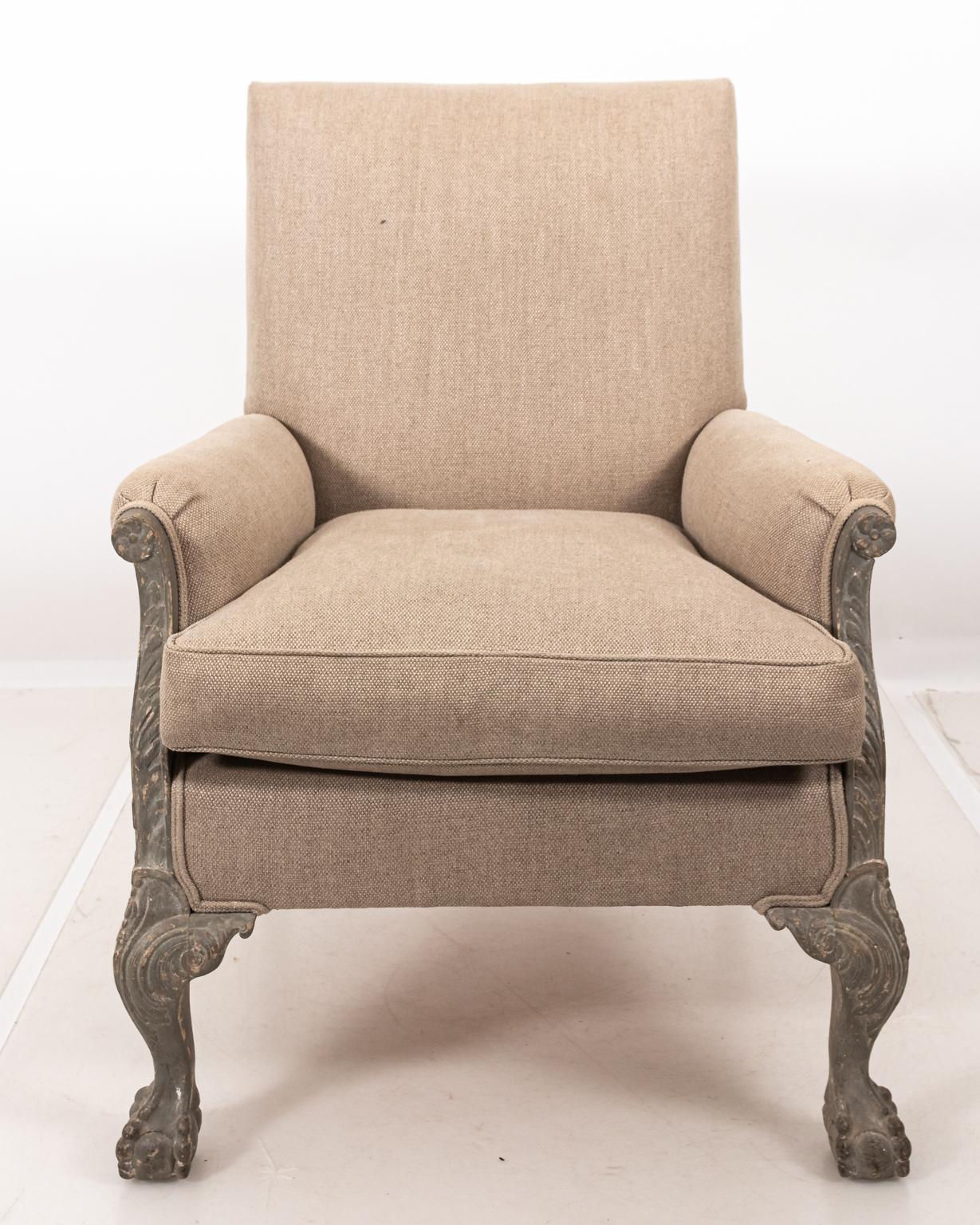 Linen Upholstered Victorian Armchair, circa 1850s