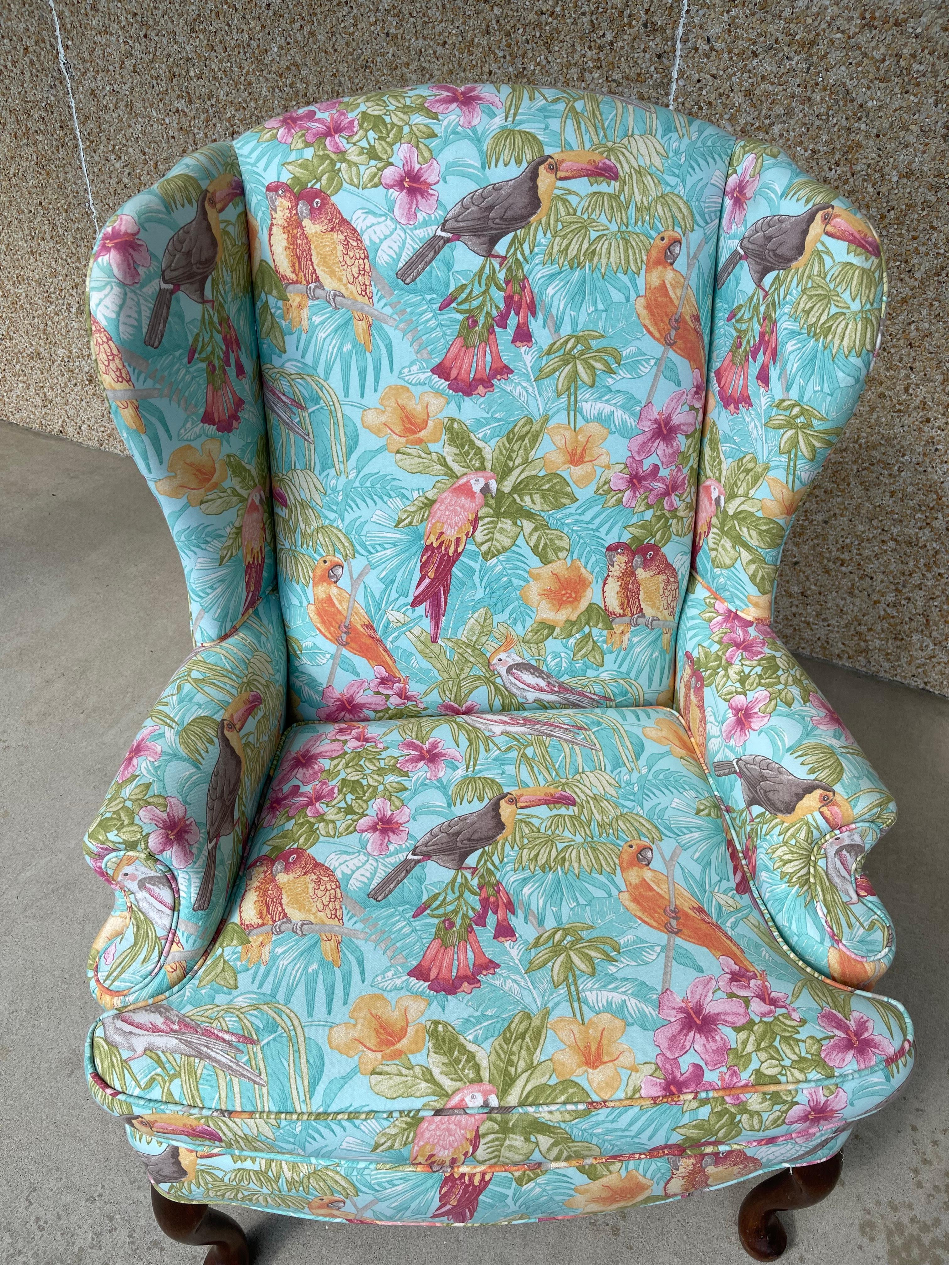 American Upholstered Vintage Wingback Chair, Mid 20th Century For Sale