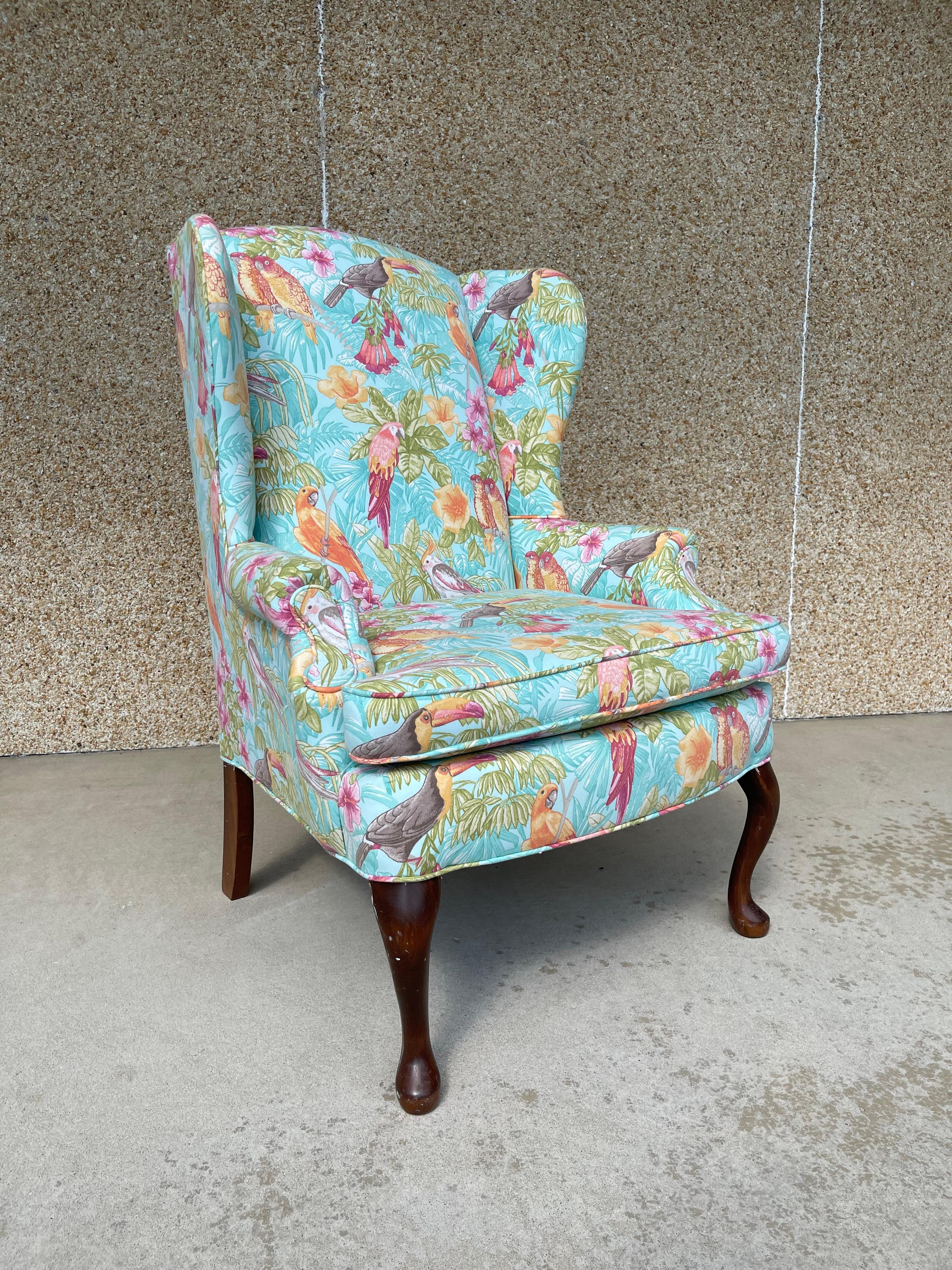 Upholstered Vintage Wingback Chair, Mid 20th Century In Good Condition For Sale In Savannah, GA