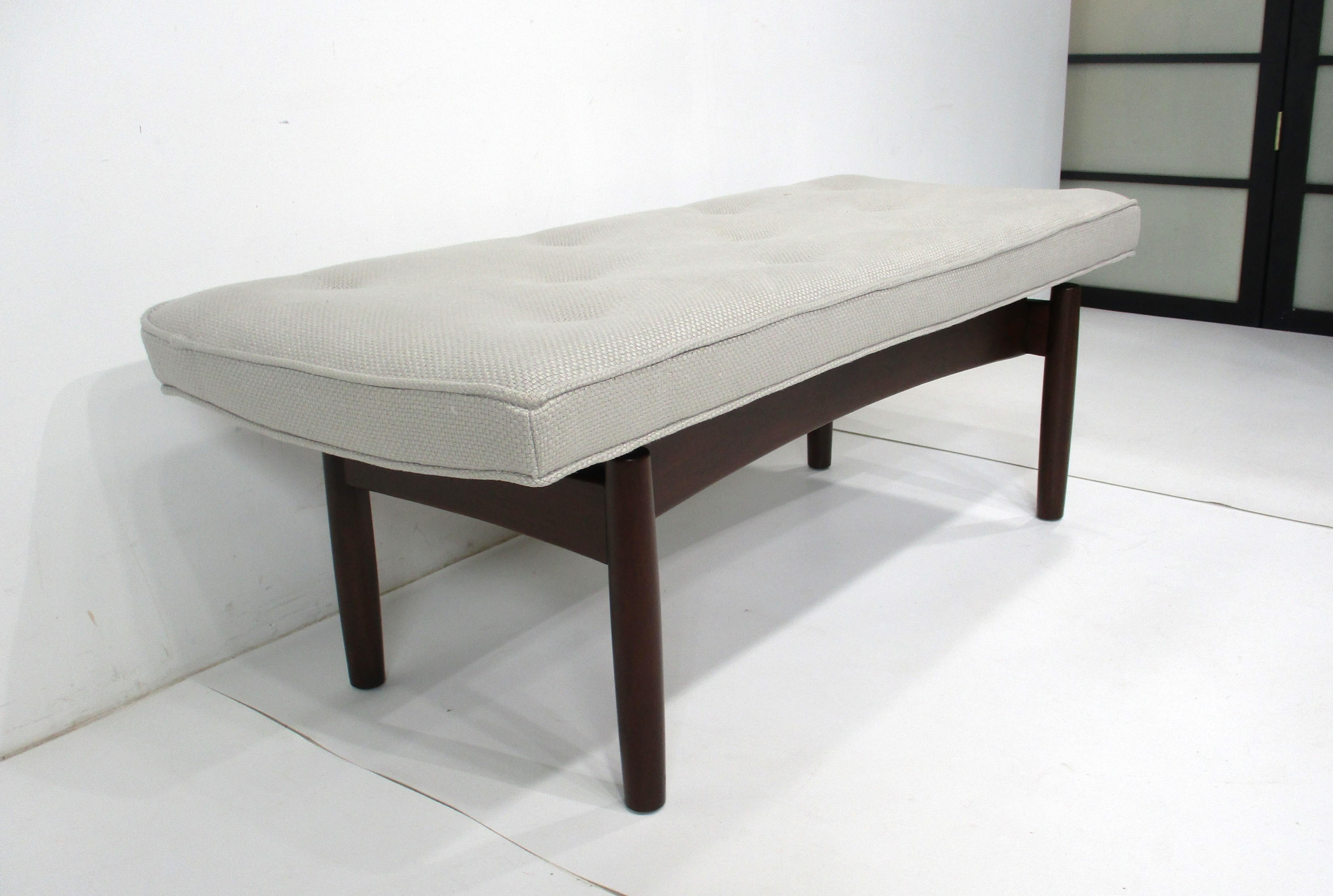 Upholstered Walnut Bench in the Style of Greta Grossman Danish Modern (A) For Sale 3