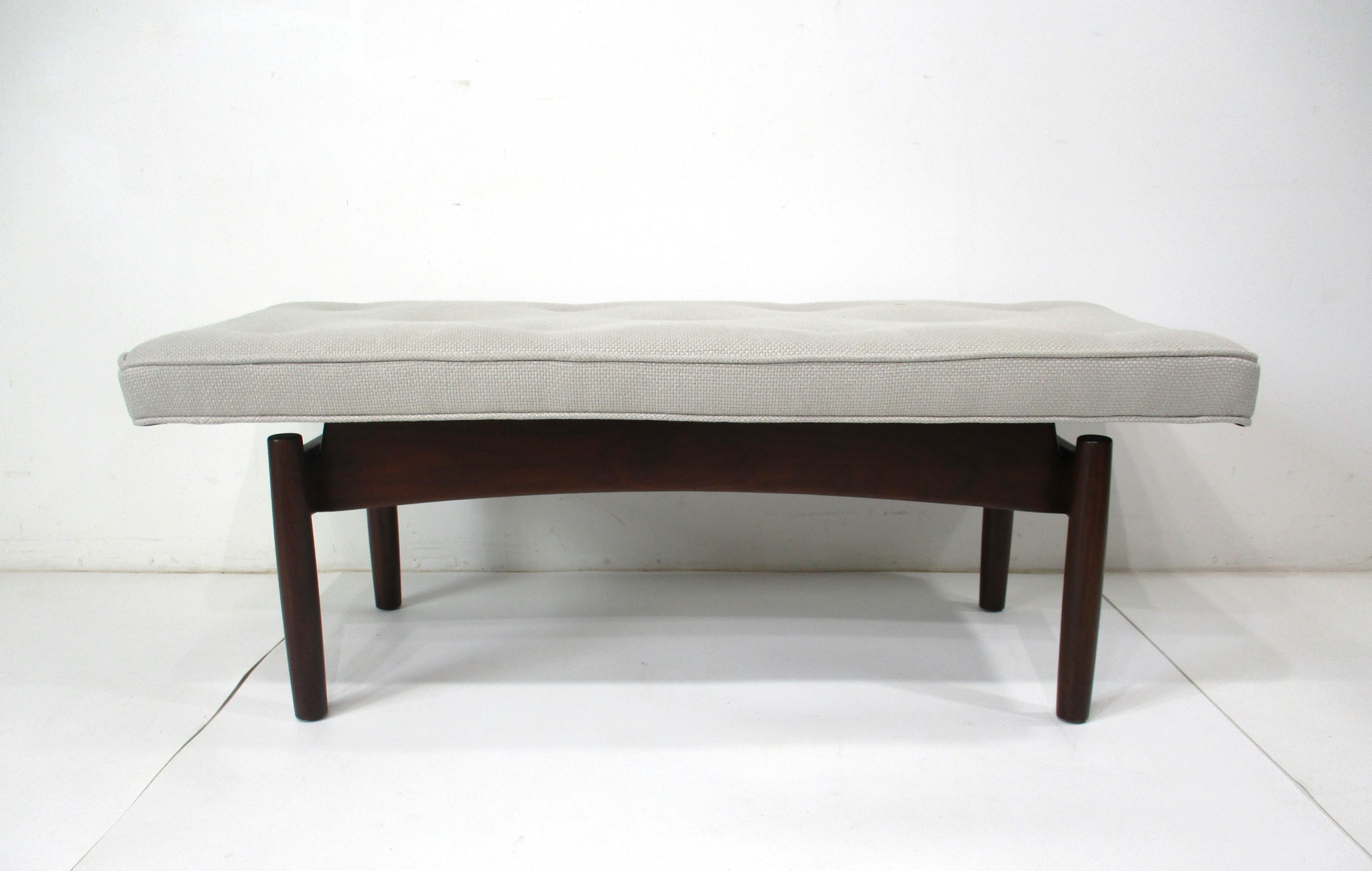 Upholstered Walnut Bench in the Style of Greta Grossman Danish Modern (A) For Sale 4