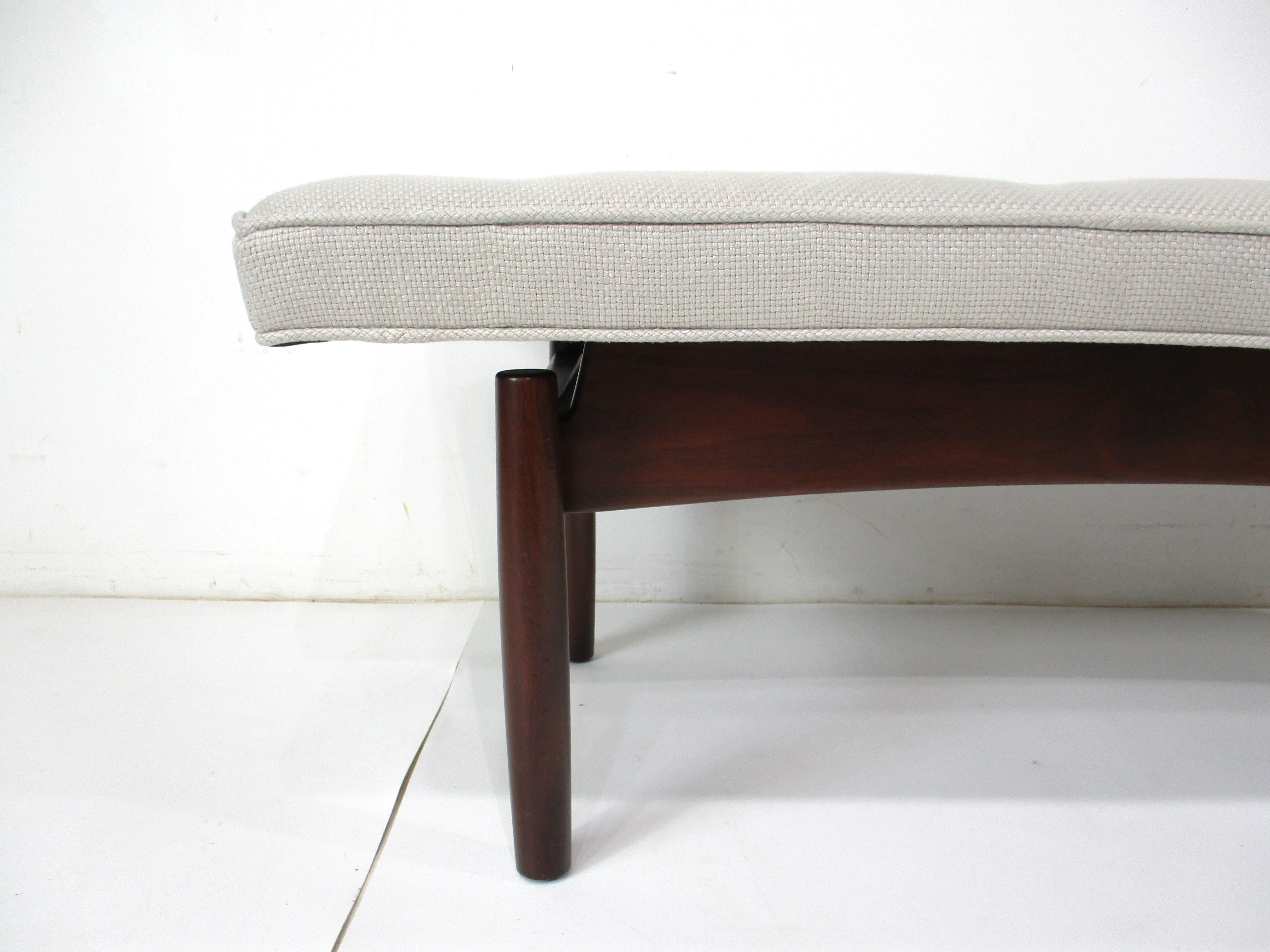 Upholstered Walnut Bench in the Style of Greta Grossman Danish Modern (A) In Good Condition For Sale In Cincinnati, OH
