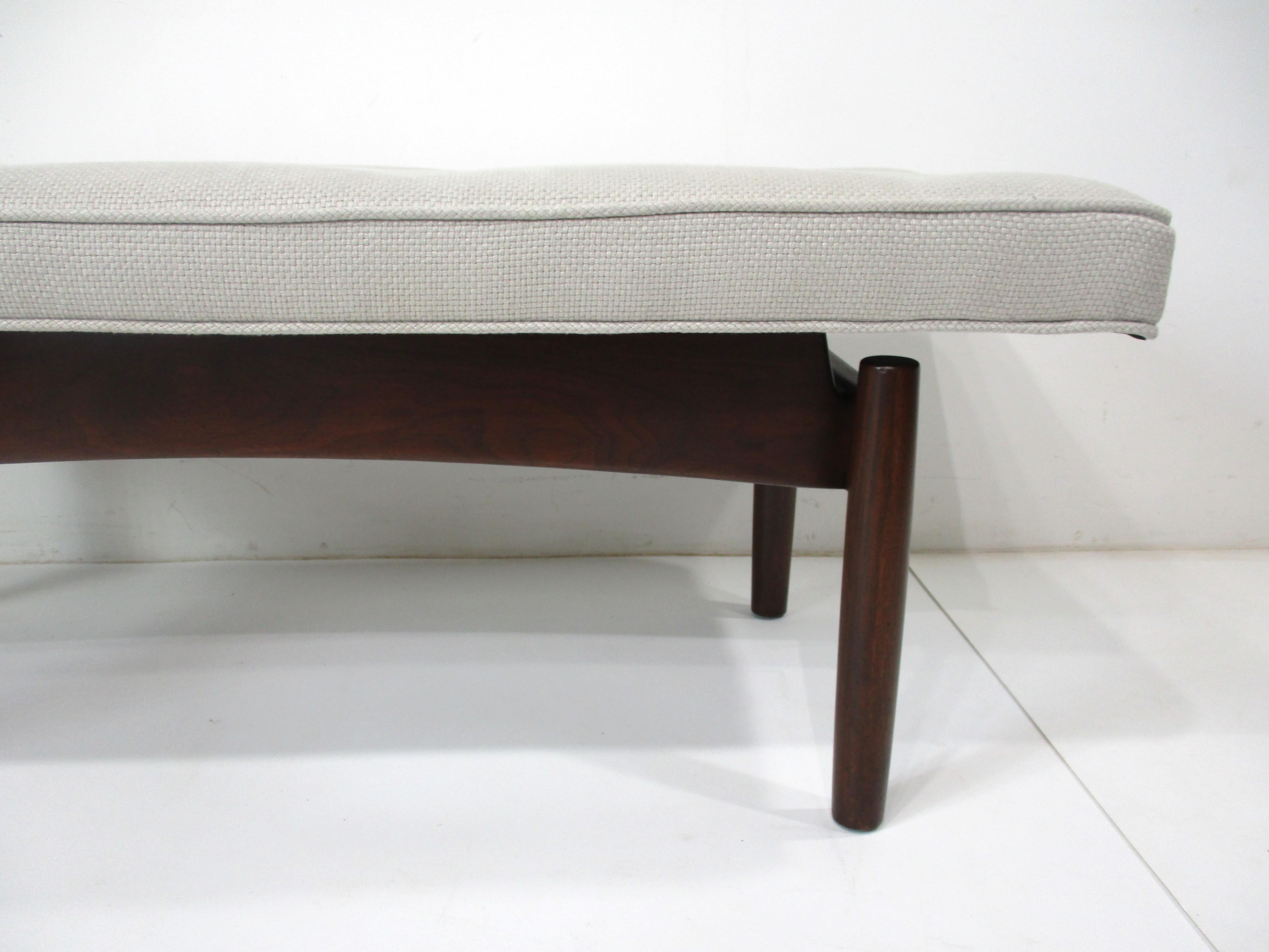 20th Century Upholstered Walnut Bench in the Style of Greta Grossman Danish Modern (A) For Sale