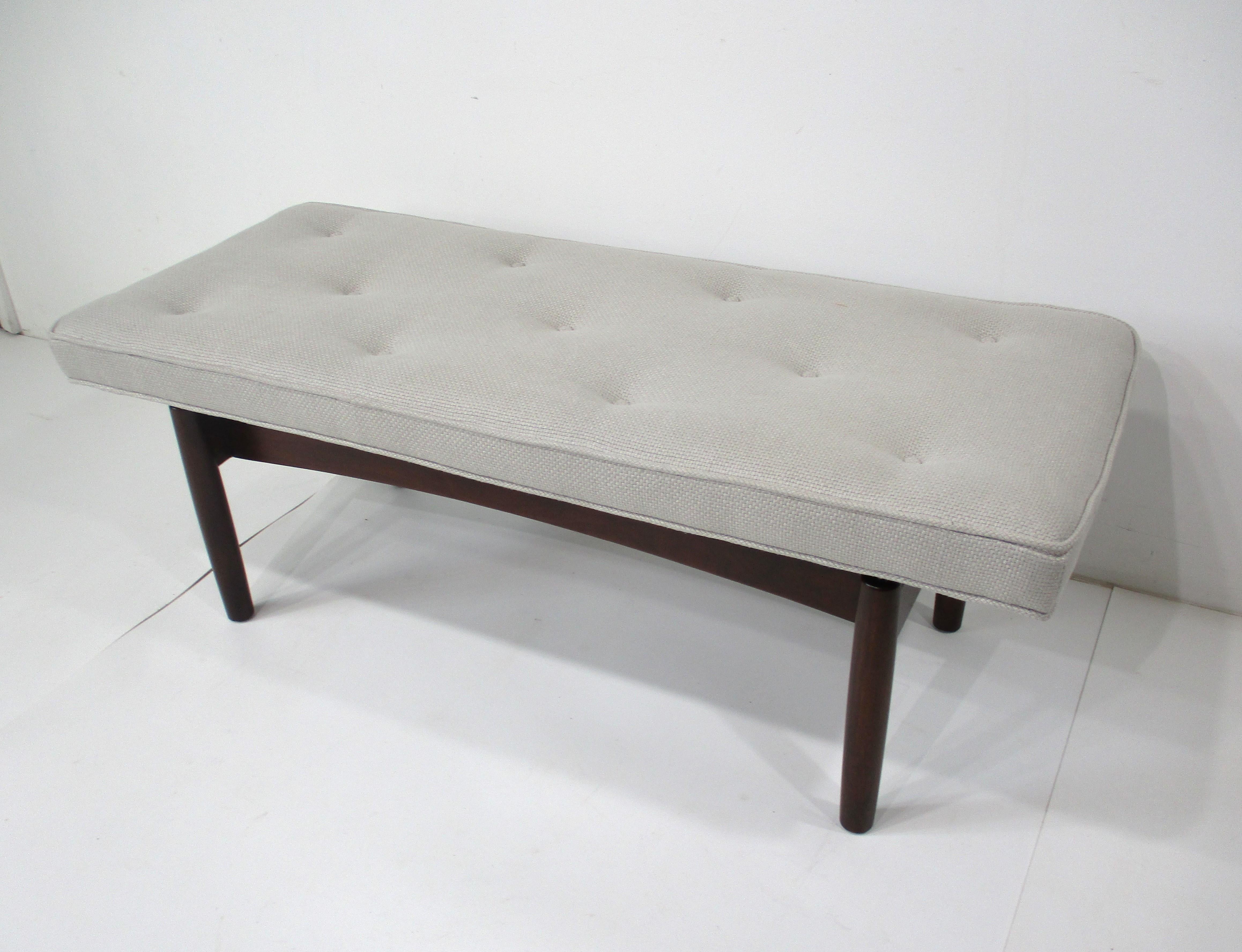 Upholstery Upholstered Walnut Bench in the Style of Greta Grossman Danish Modern (A) For Sale