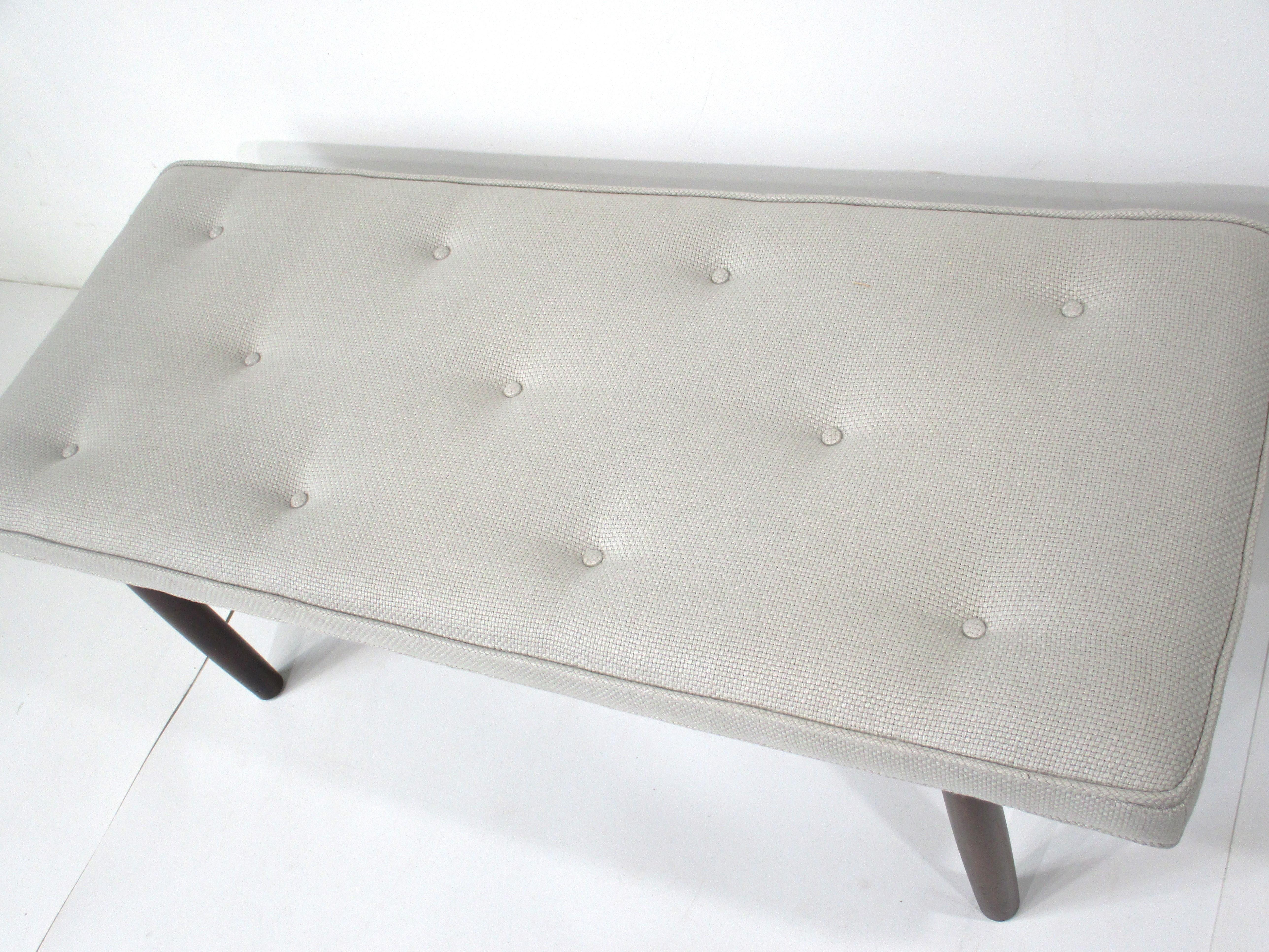 Upholstered Walnut Bench in the Style of Greta Grossman Danish Modern (A) For Sale 1