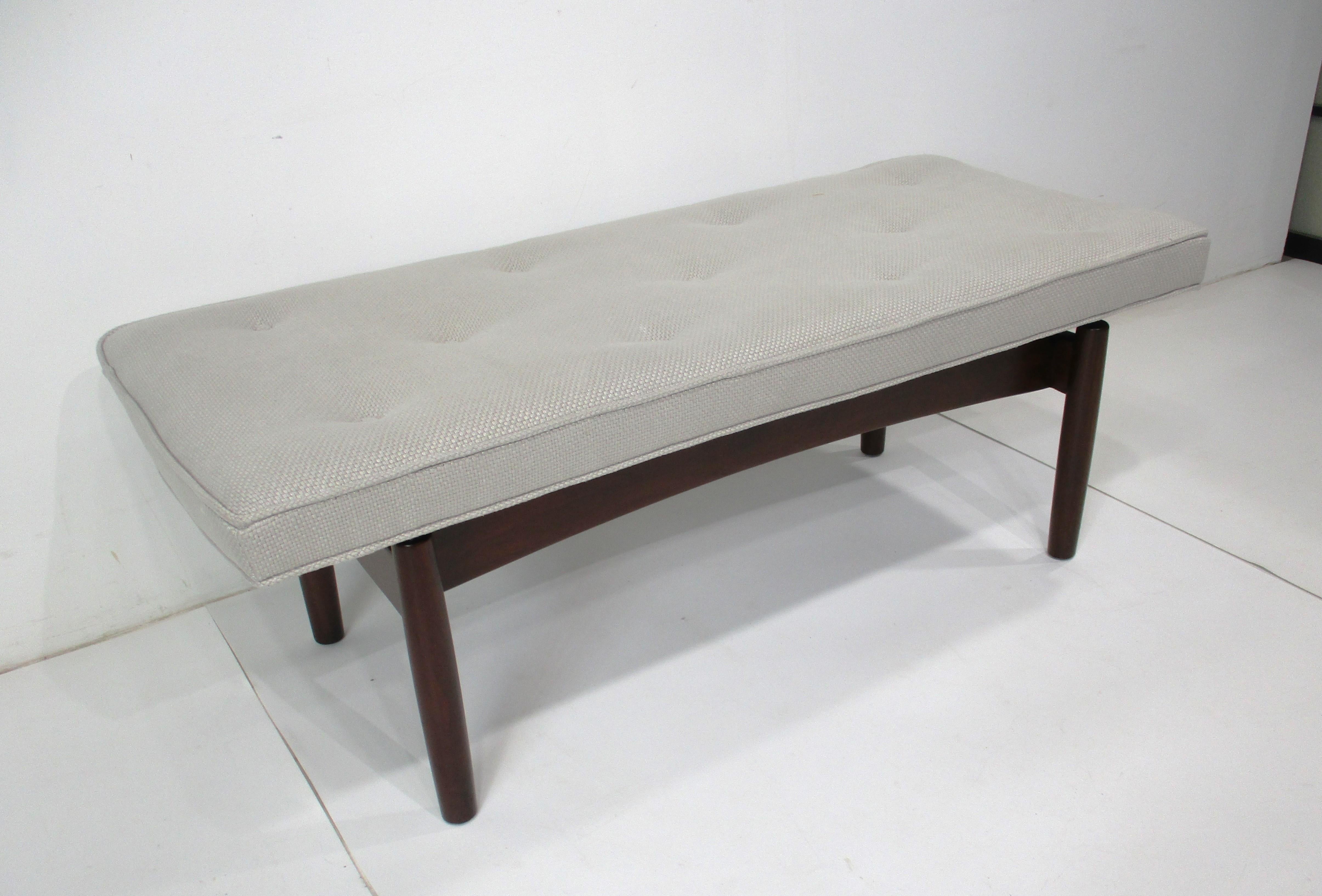 Upholstered Walnut Bench in the Style of Greta Grossman Danish Modern (A) For Sale 2